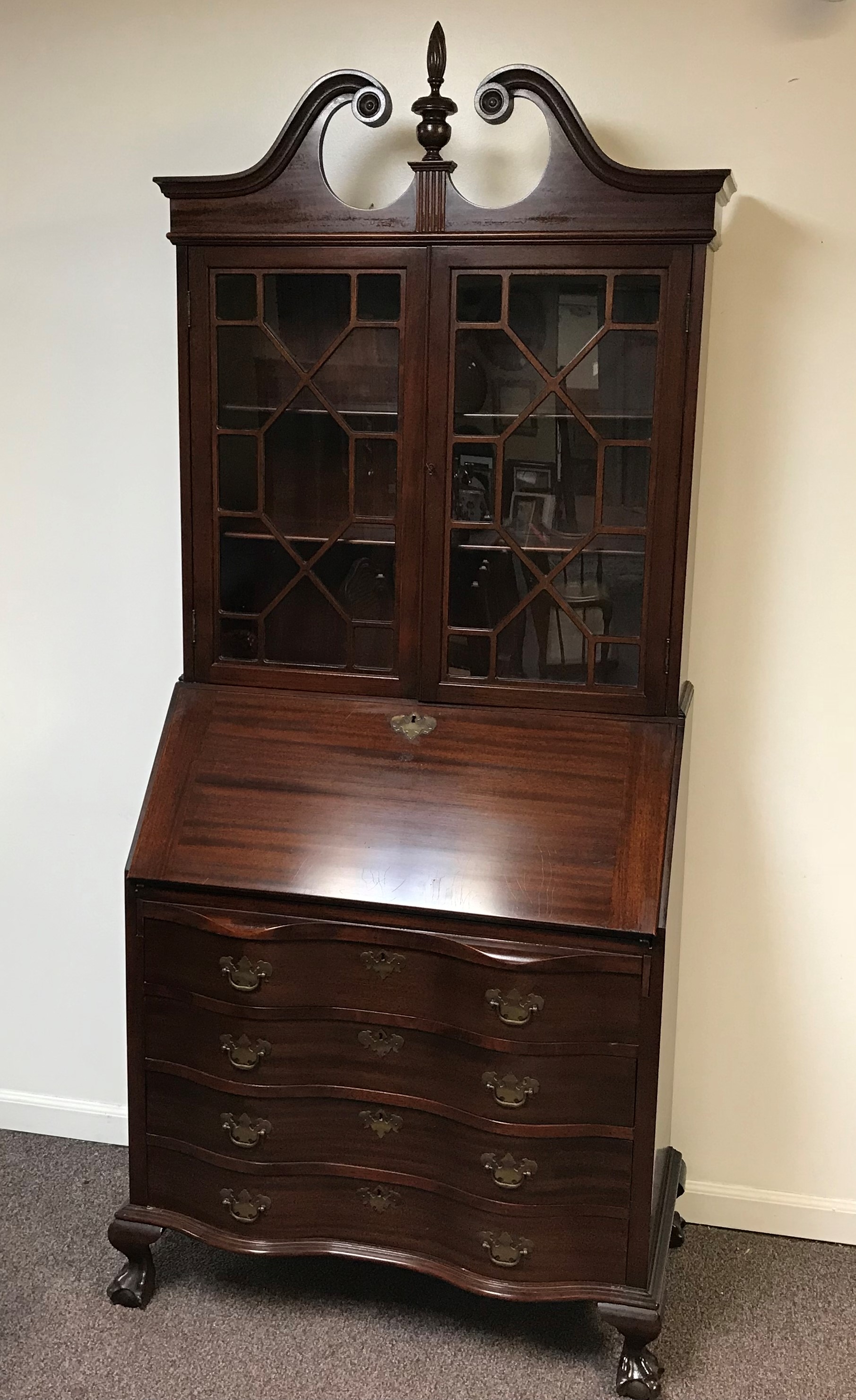 Oxbow Front Ball Claw Feet Mahogany Secretary Desk By Maddox