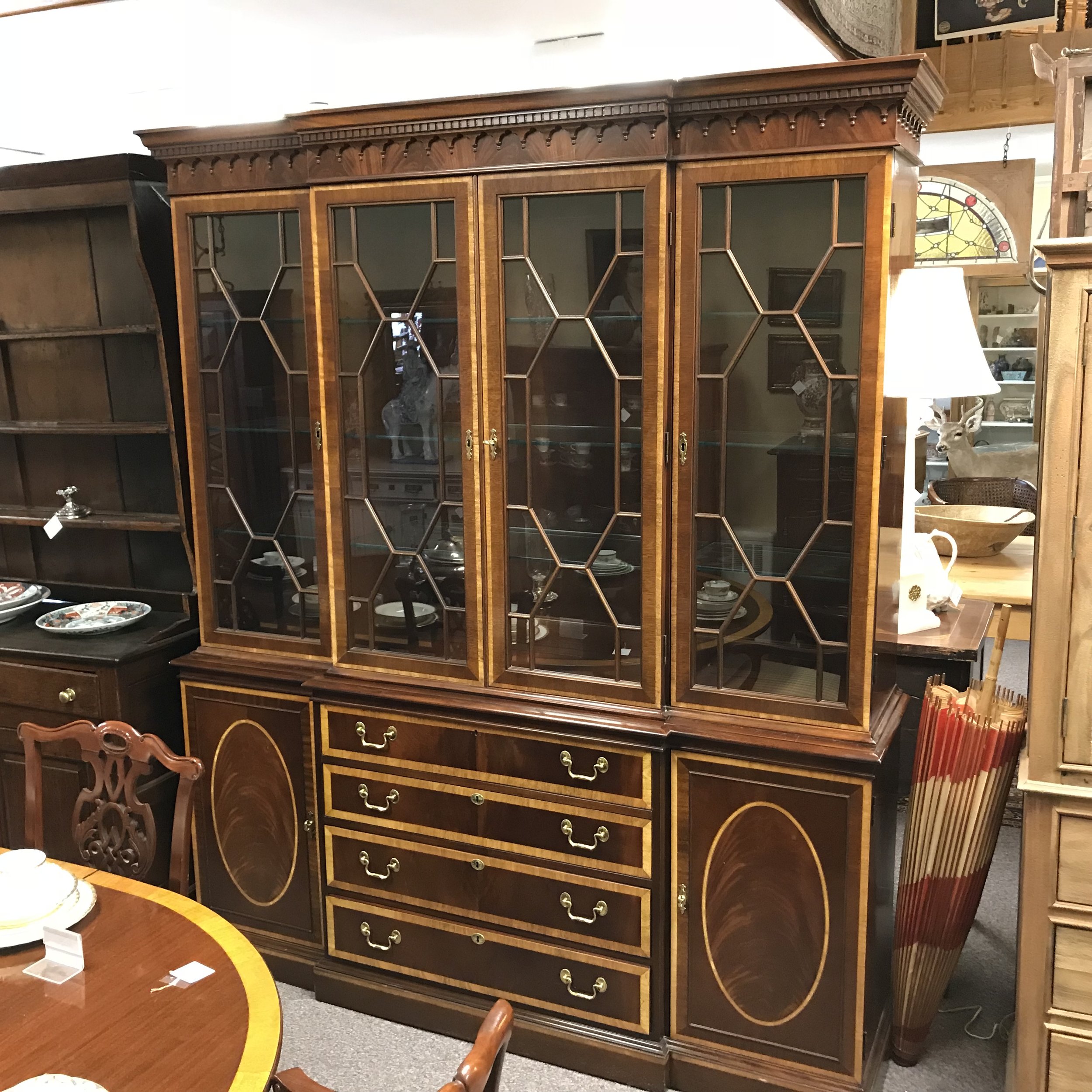 Mahogany Breakfront China Cabinet By Hickory Chair Co With Banded