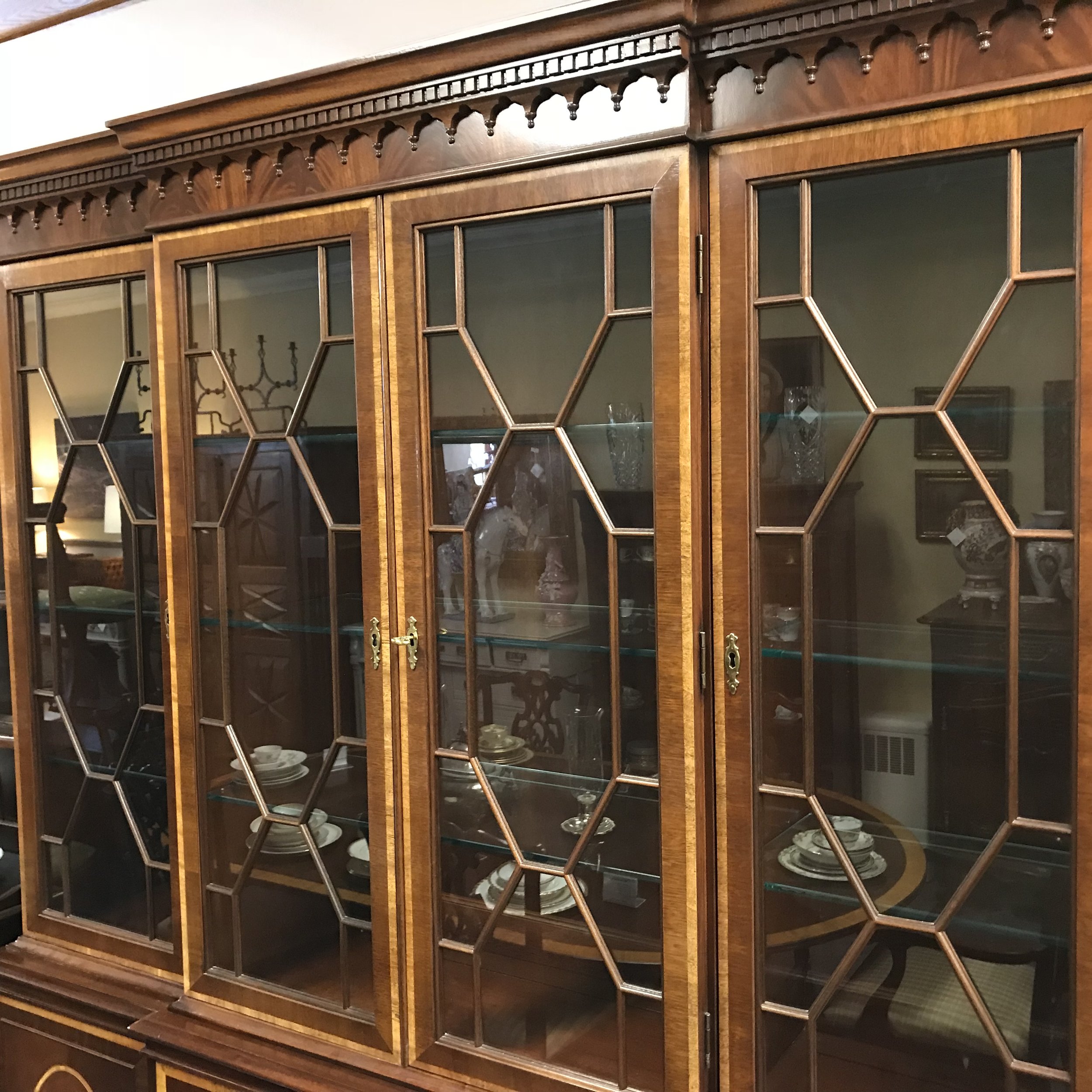 Mahogany Breakfront China Cabinet By Hickory Chair Co With Banded