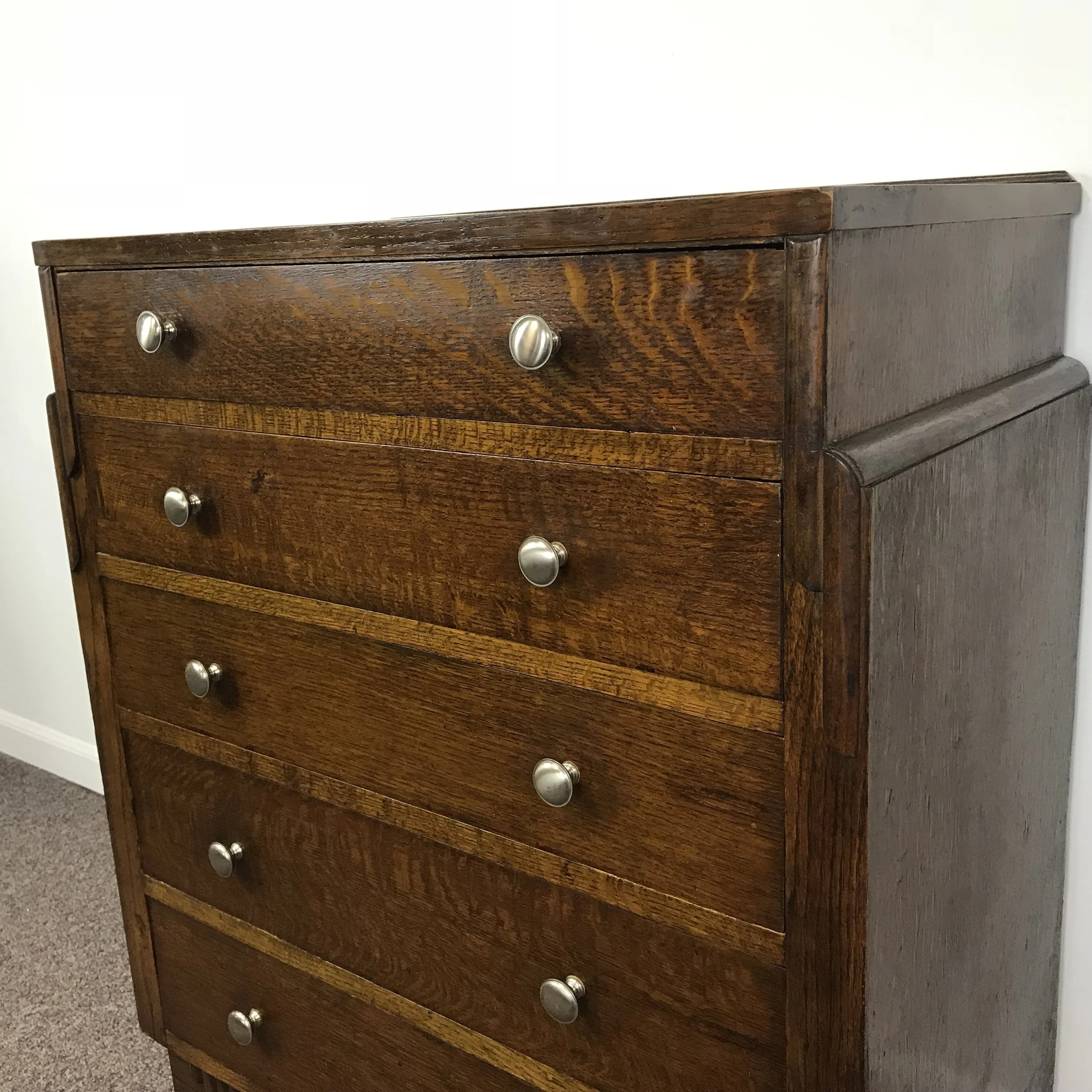 Art Deco Quartersawn Oak 5 Graduated Drawer Dresser Ardesh
