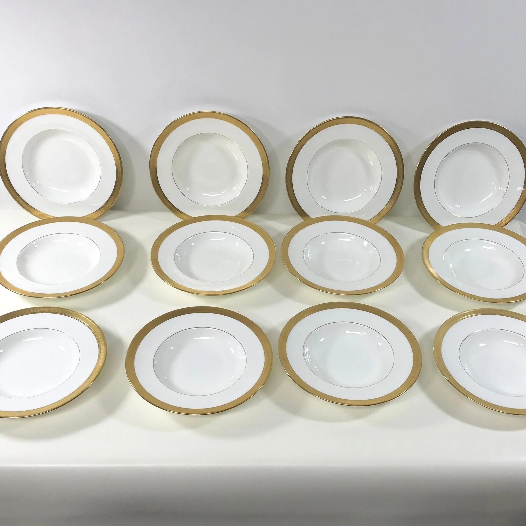 Lot De 12 Assiettes Plates Minton Athena - Doré Et Ivoire - Occasion Bon état