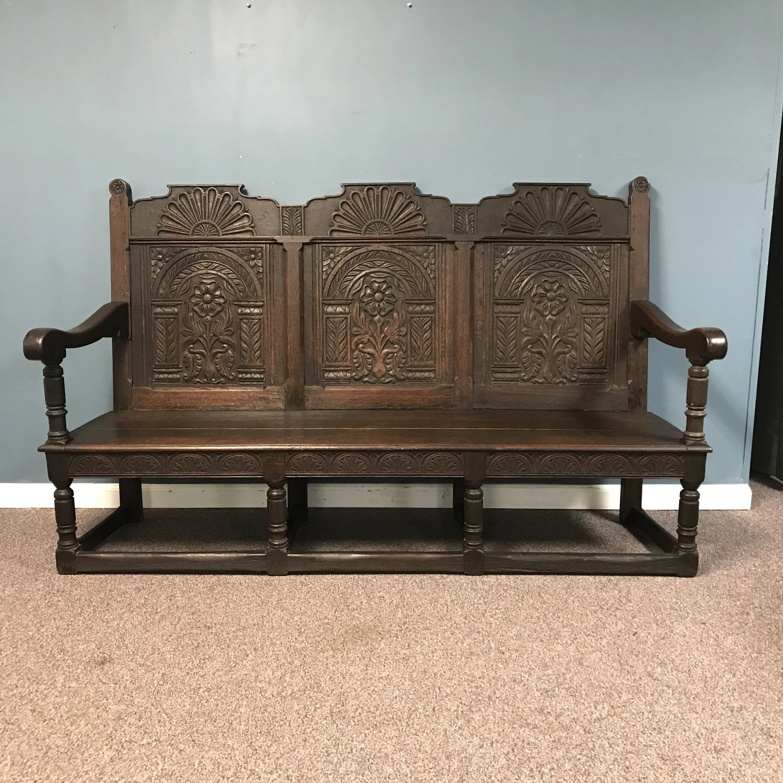 19世紀Carved Rosewood Settle Bench