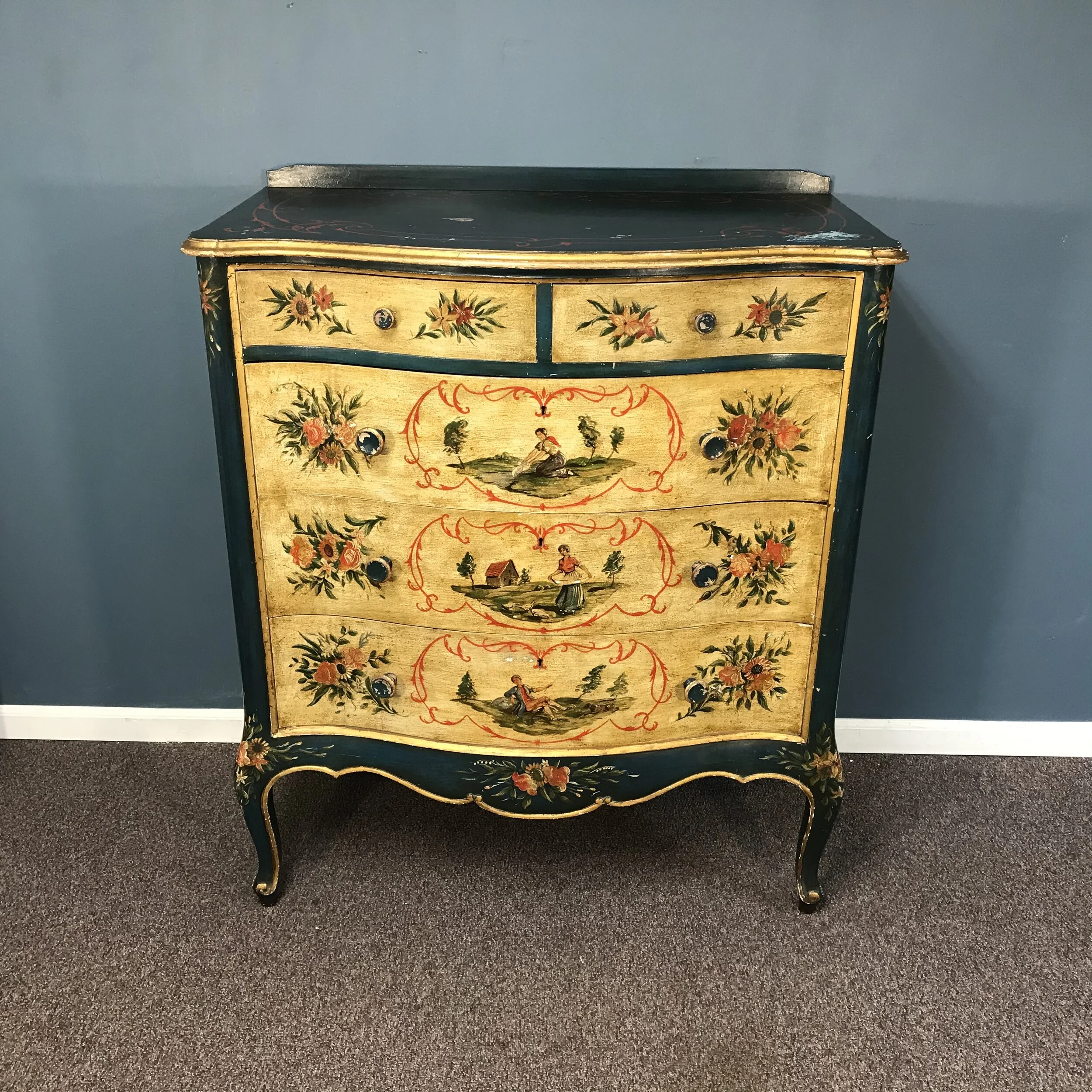 Antique Vintage Large Italian Rococo-style Polychrome Dresser  Ardesh