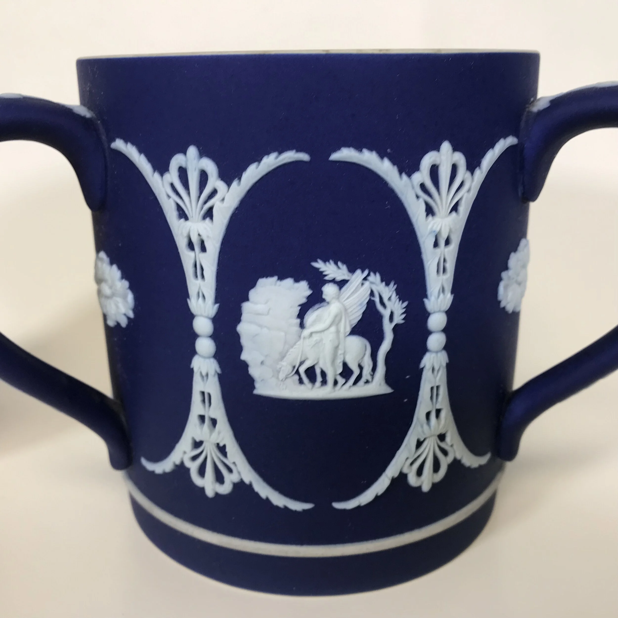 Large Antique Dark Blue Wedgwood Jasperware Tyg Cup Mug — Ardesh