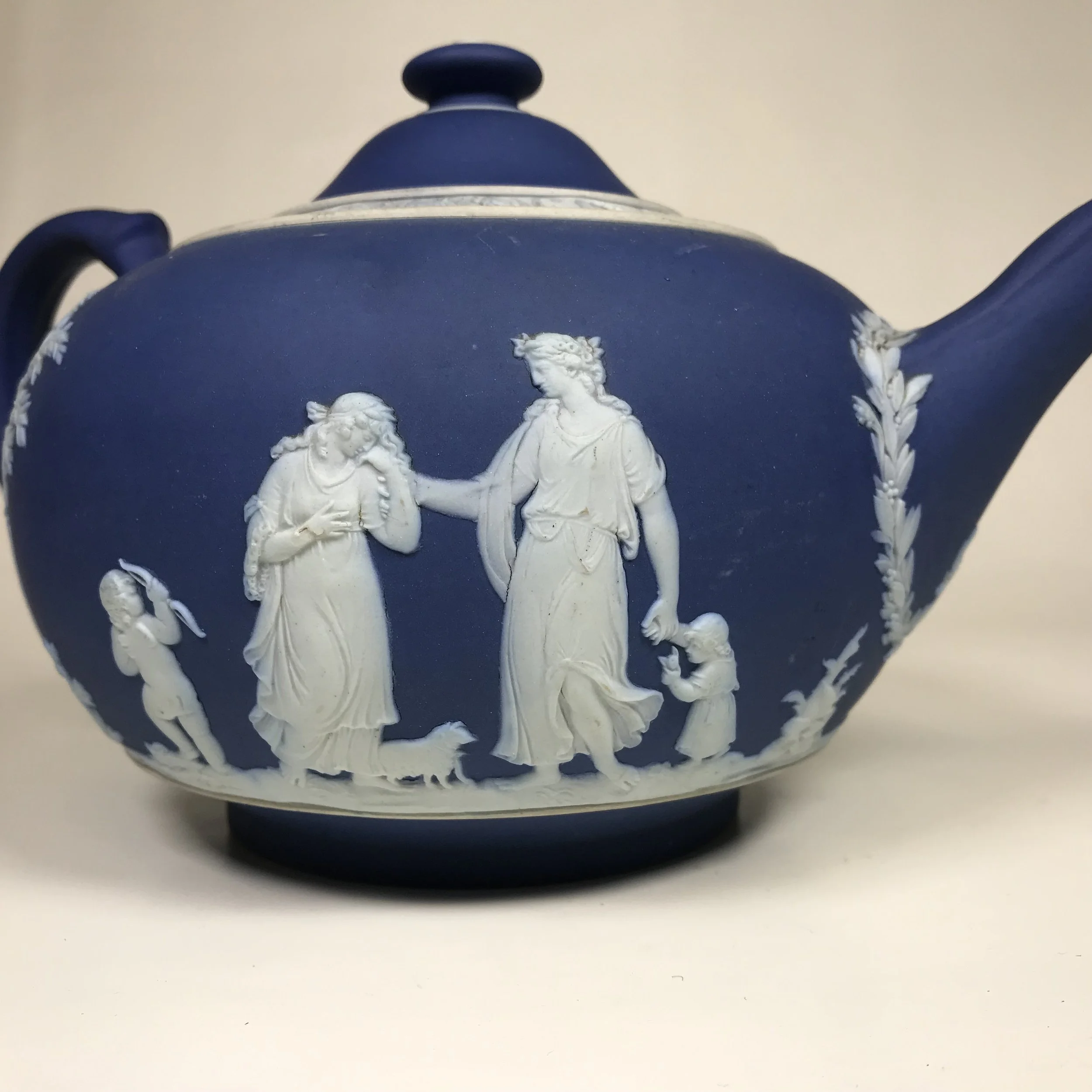 19th Century Wedgwood Dark Blue Dipped Jasperware Teapot — Ardesh