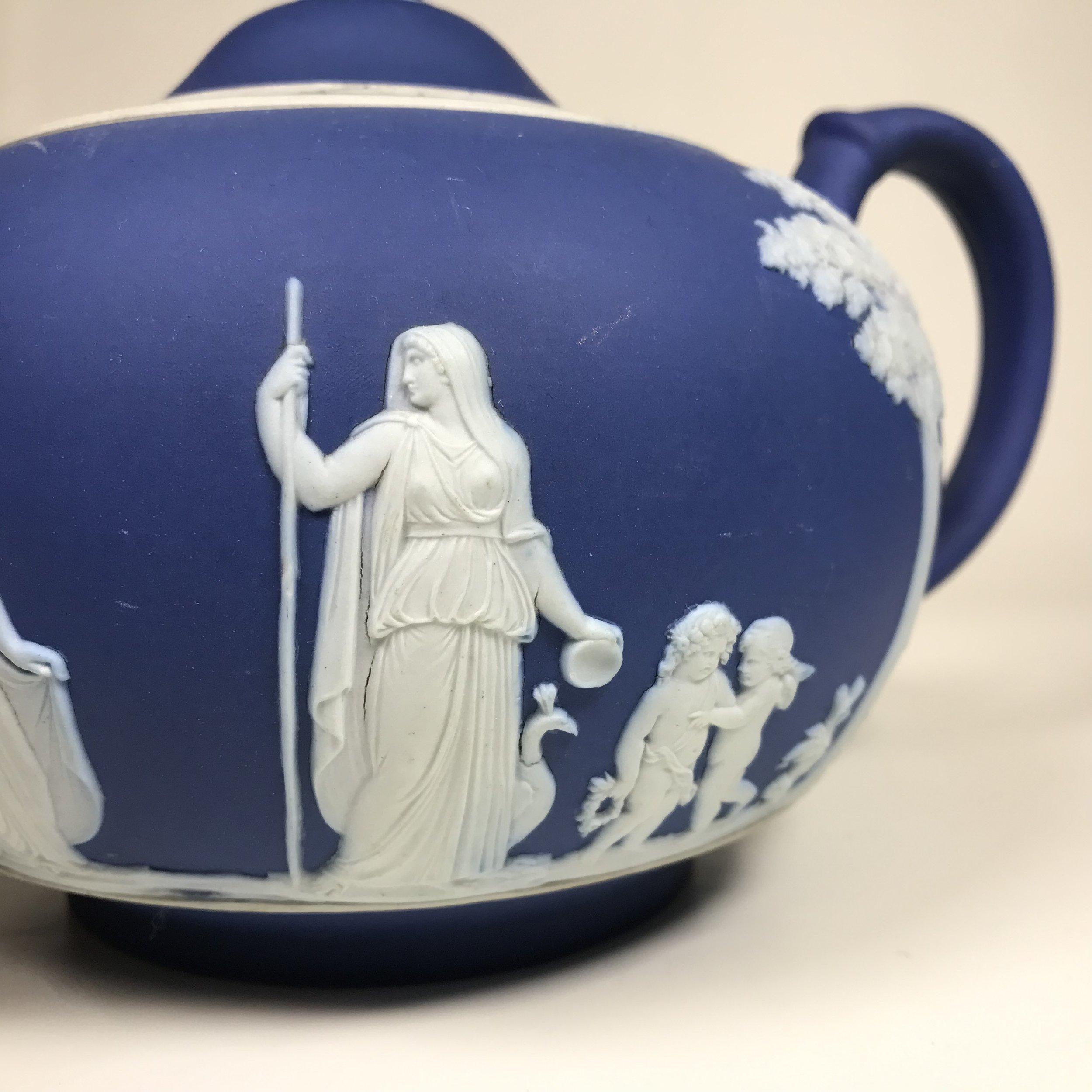 19th Century Wedgwood Dark Blue Dipped Jasperware Teapot — Ardesh