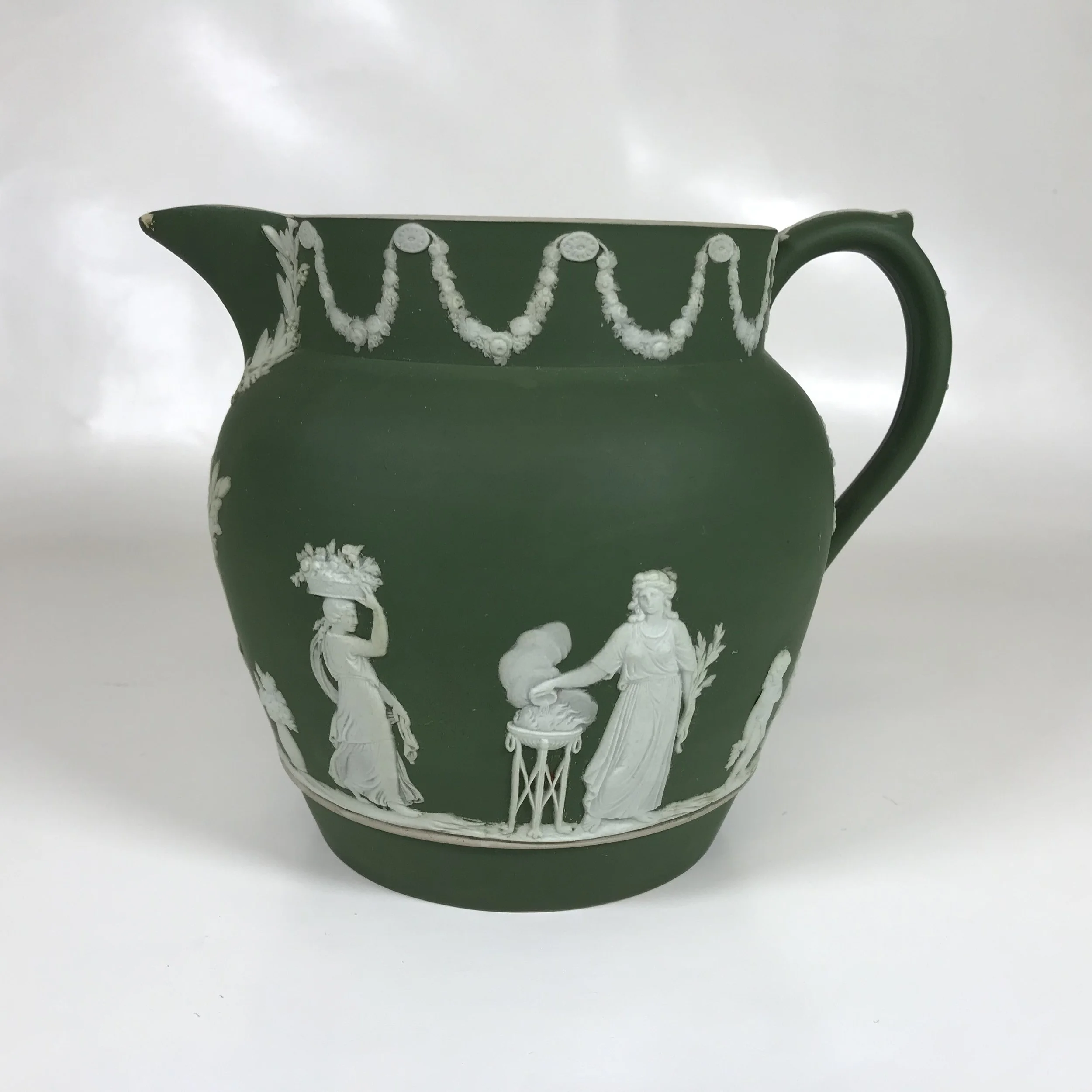 Circa 1900 Wedgwood Green Dipped Jasperware Pitcher — Ardesh