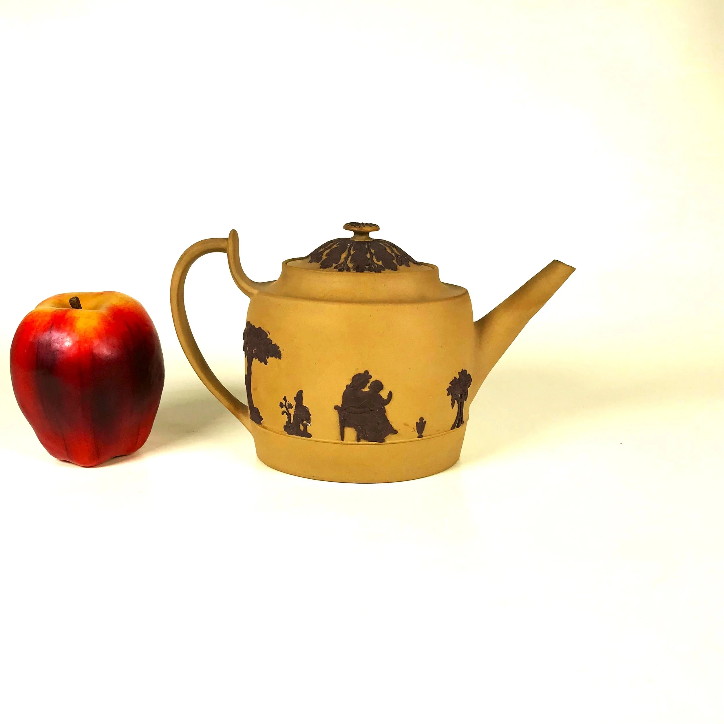 Early 1800's Wedgwood Caneware Teapot W/ Applied Brown Jasperware