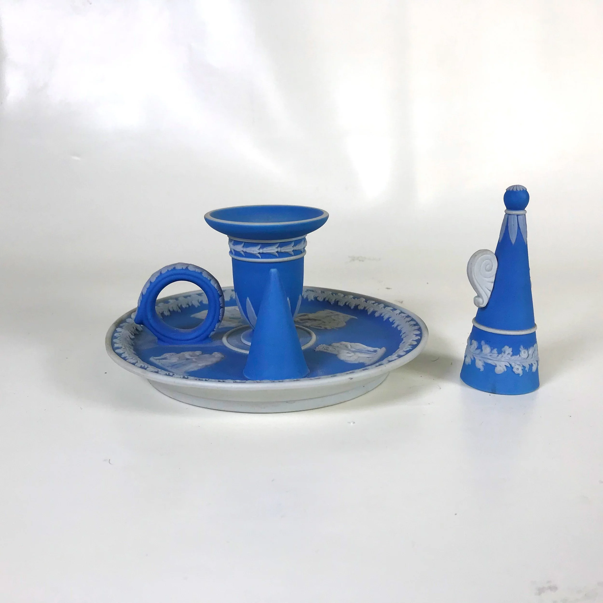 19th C. Pale Blue Dipped Wedgwood Jasperware Chamber Candle Holder