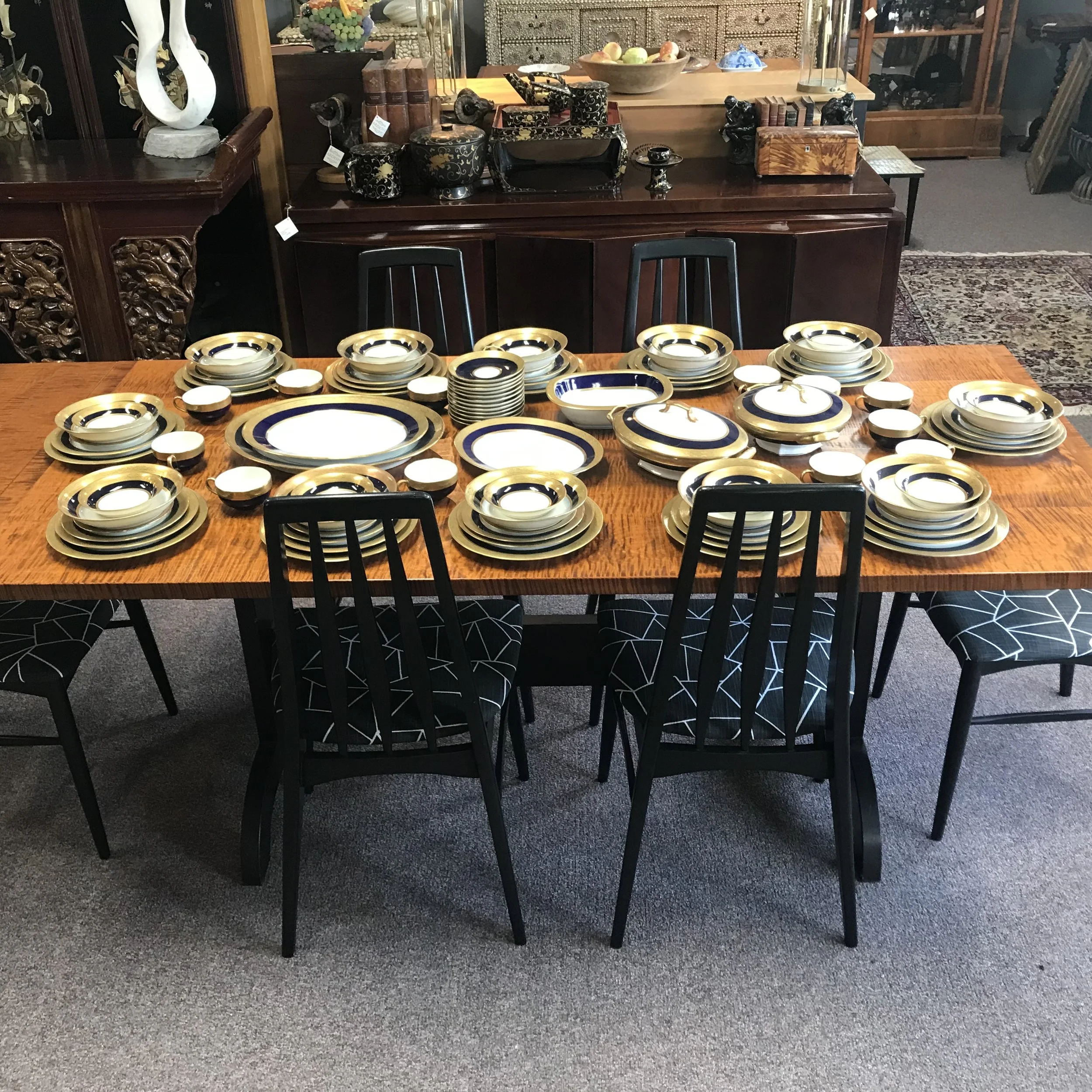 8 Piece Place Setting Service for 12 Limoges Cobalt & Gold