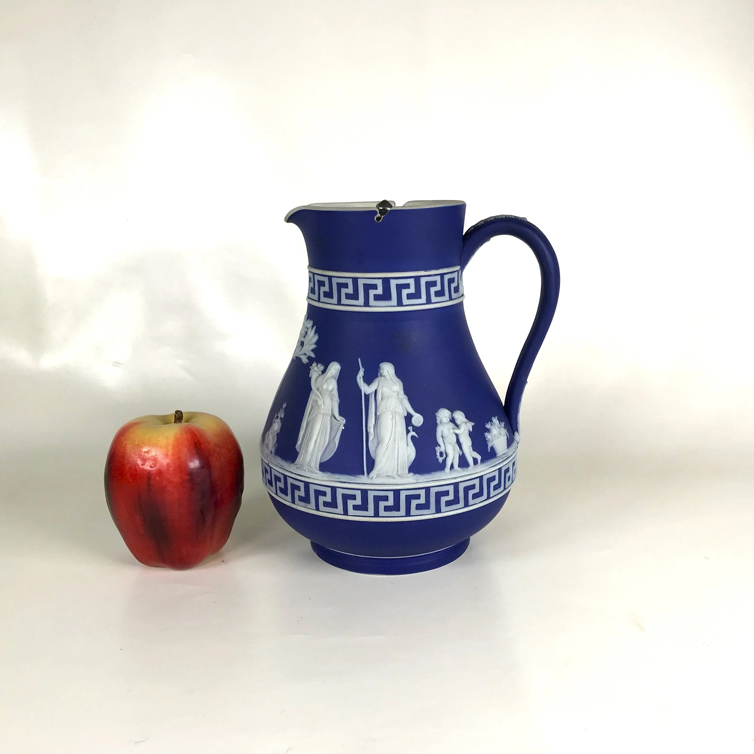 Ca. 1800s Wedgwood Dark Blue Jasperware Pitcher W/ Pewter Lid