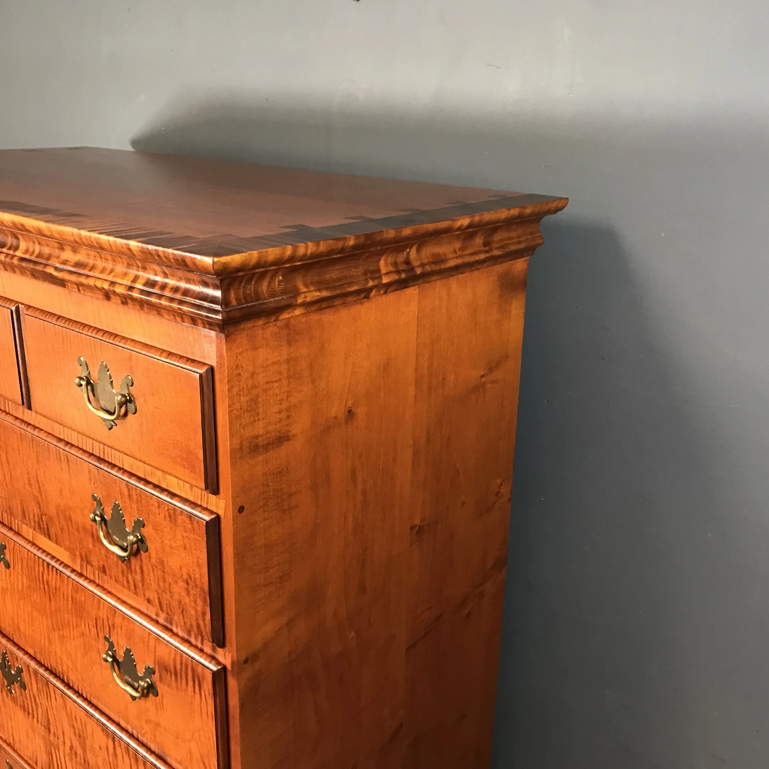 Eldred Wheeler Tiger Maple Tall Chest with Carved Fan — Ardesh
