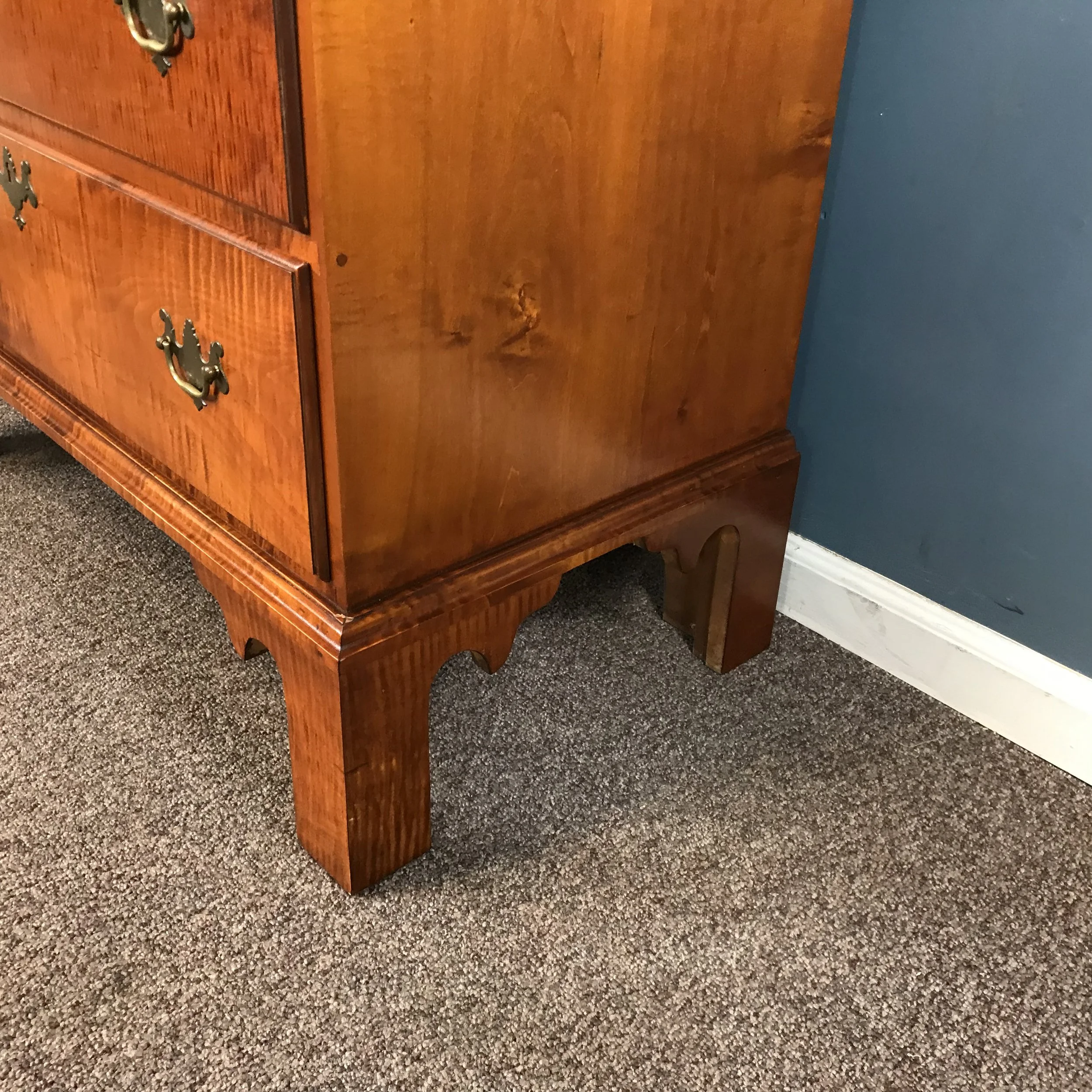 Eldred Wheeler Tiger Maple Tall Chest with Carved Fan — Ardesh