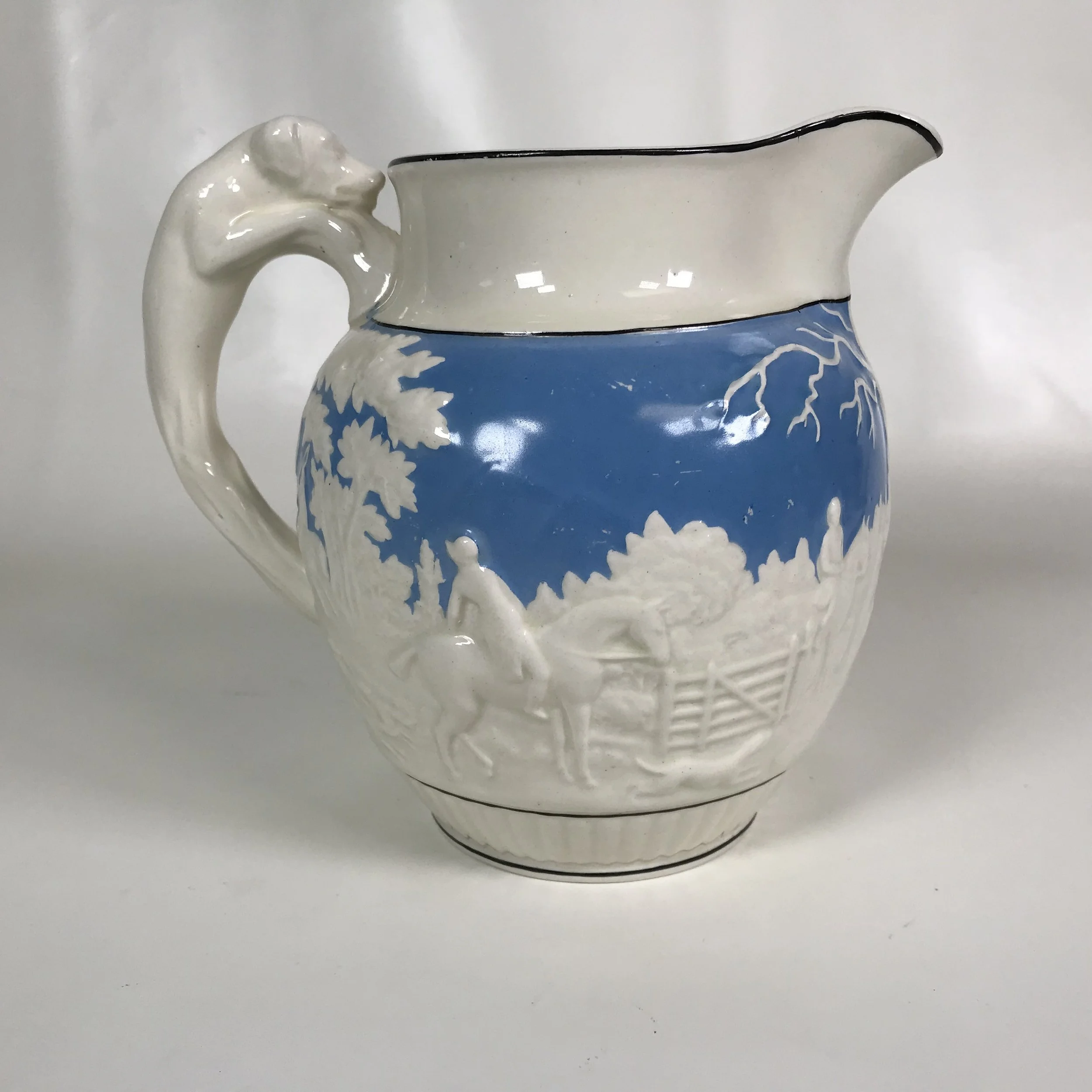 Wedgwood Creamware D'ye Ken John Peel Pitcher Greyhound Handle
