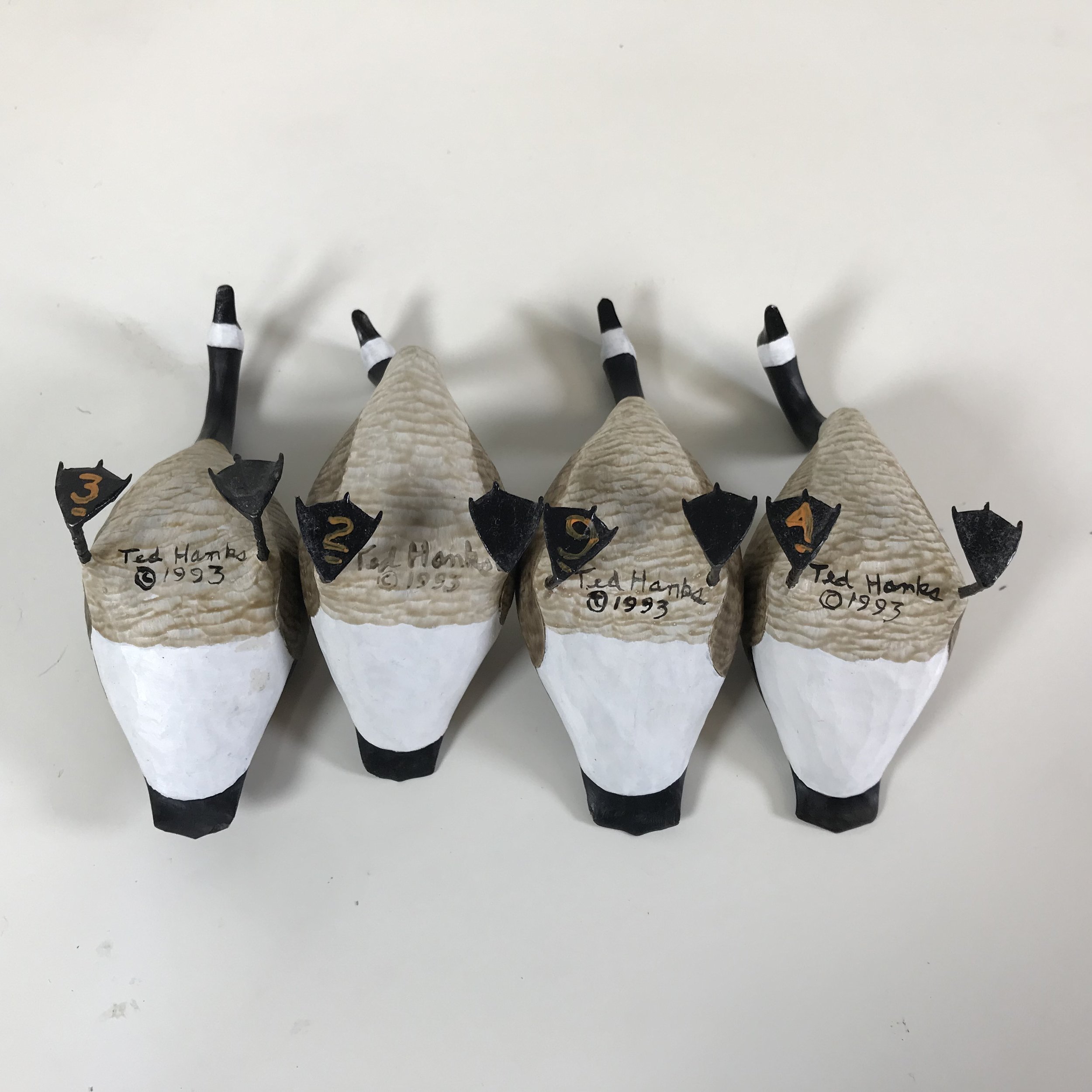 Set of 4 Ted Hanks Miniature Carved And Painted Canadian Geese
