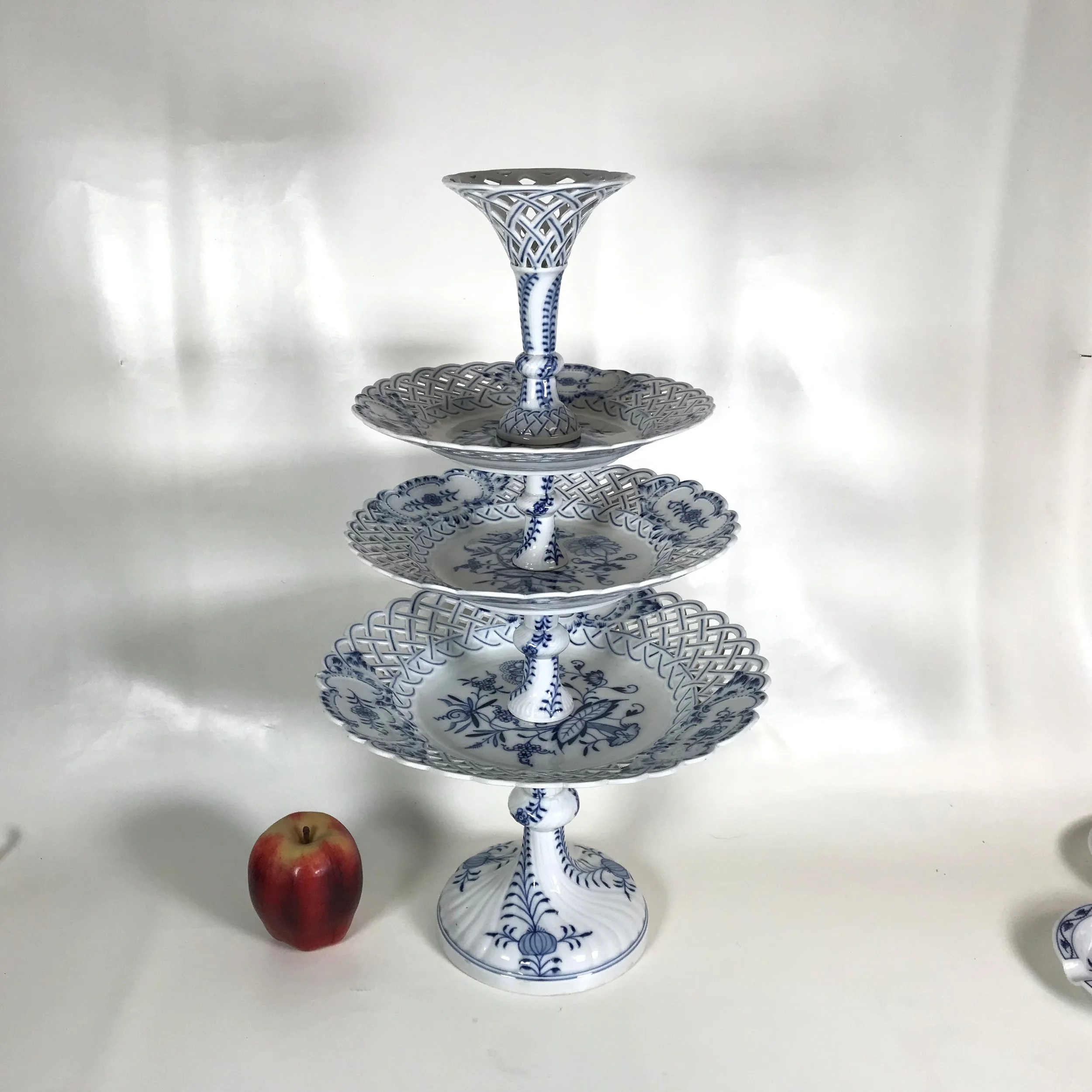 3 Tier Meissen Blue Onion Crossed Sword Mark Cake Pastry Stand