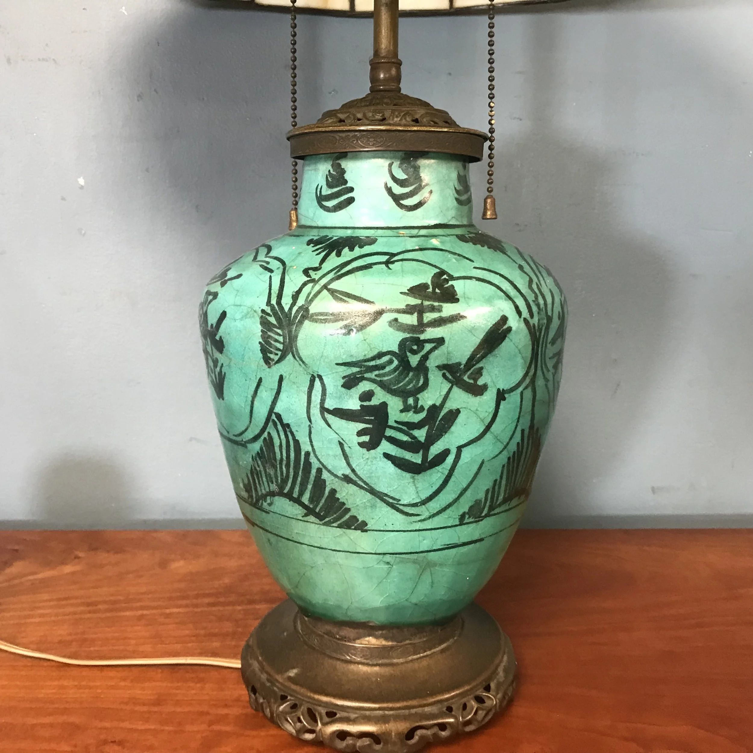 19th Century Persian Kashan Turquoise Crackle Glaze Pottery Vase