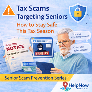 Senior reviewing tax forms and learning to avoid IRS scam calls — Senior Scam Prevention Series 2026