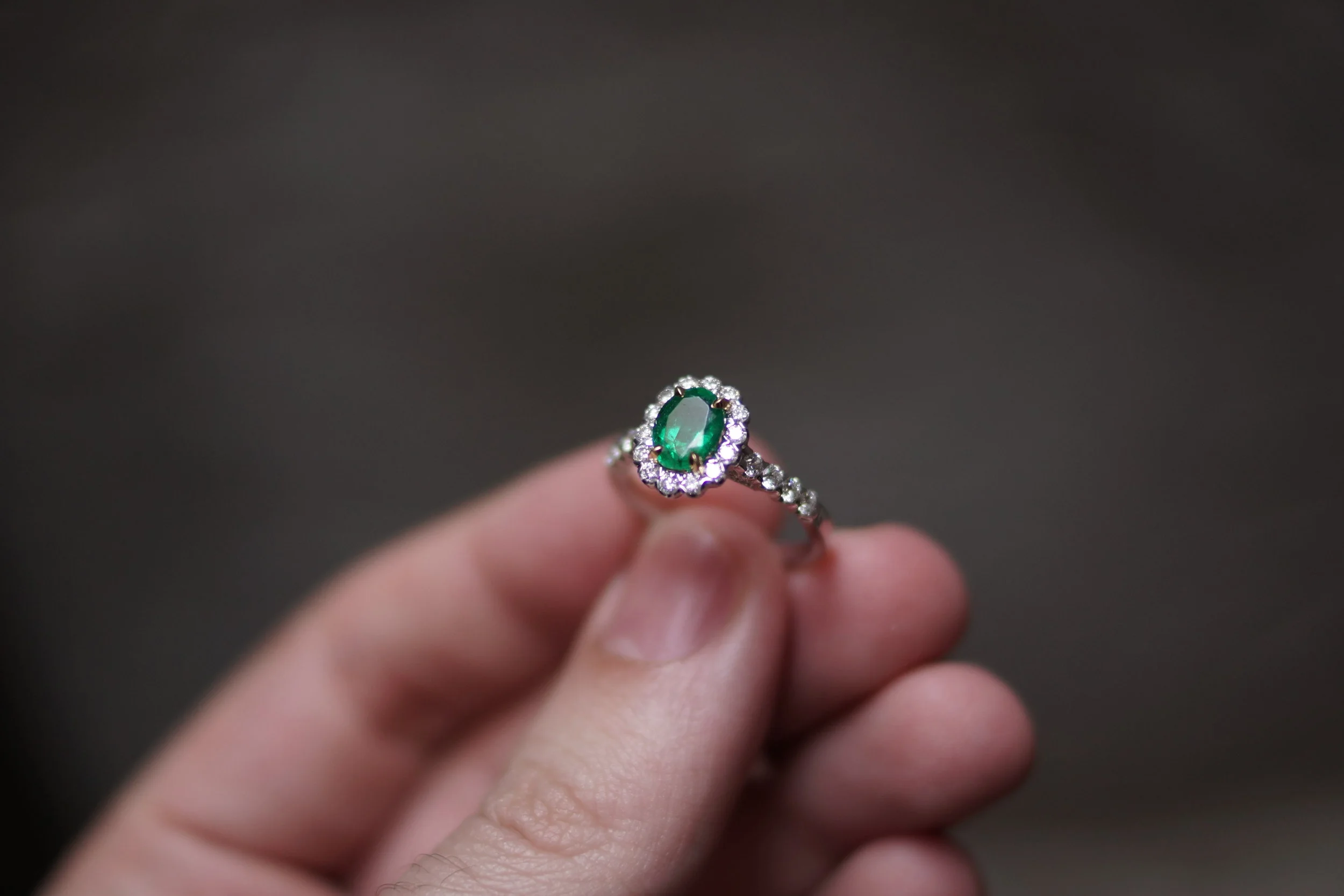 Emerald and Diamond Halo Ring