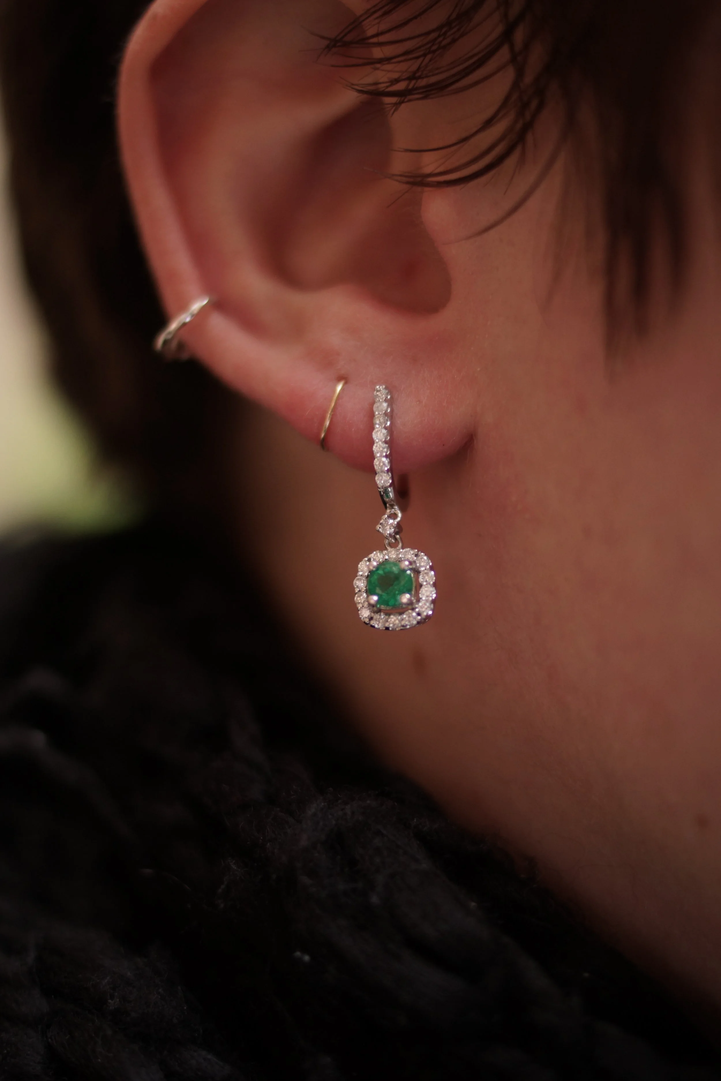 Emerald & Diamond Huggie Earrings