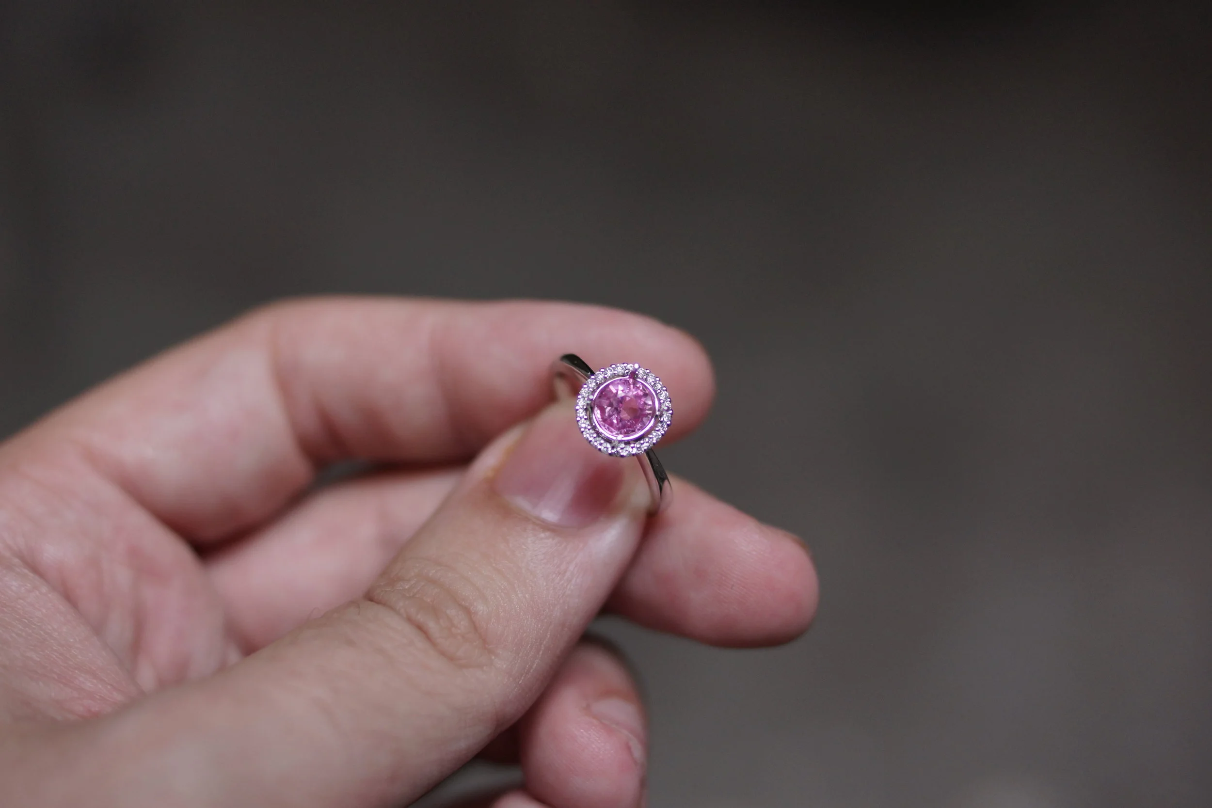 Pink Sapphire and Diamond Engagement Ring