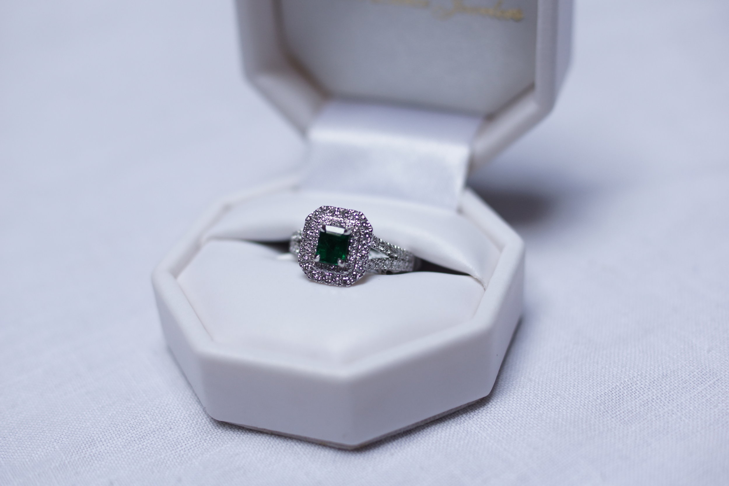 Emerald and Diamond Ring (Square Cut)