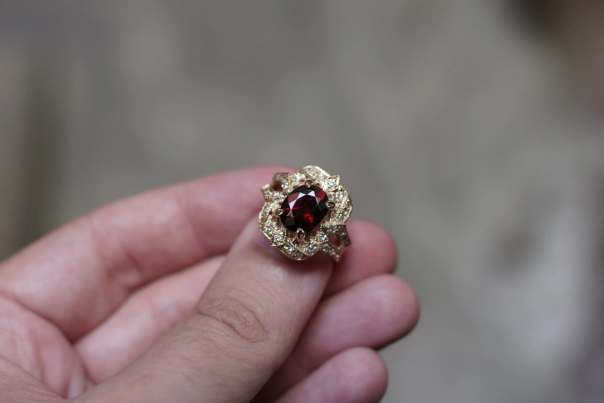 Garnet and Diamond Vintage Style Ring