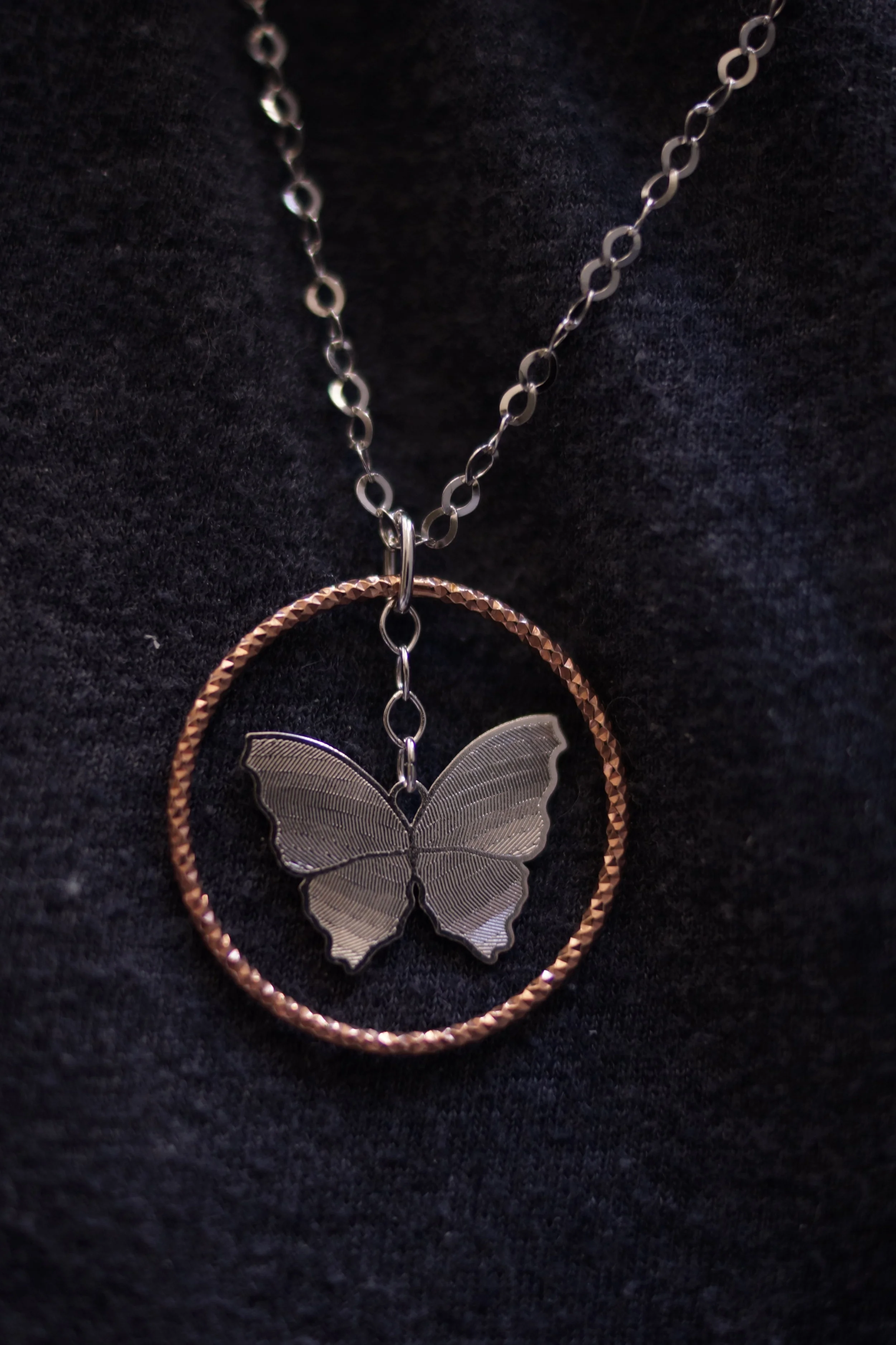 Silver and Rose Gold Butterfly Necklace