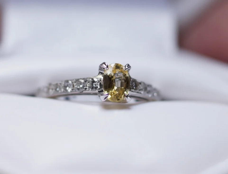 Yellow Sapphire and Diamond Ring
