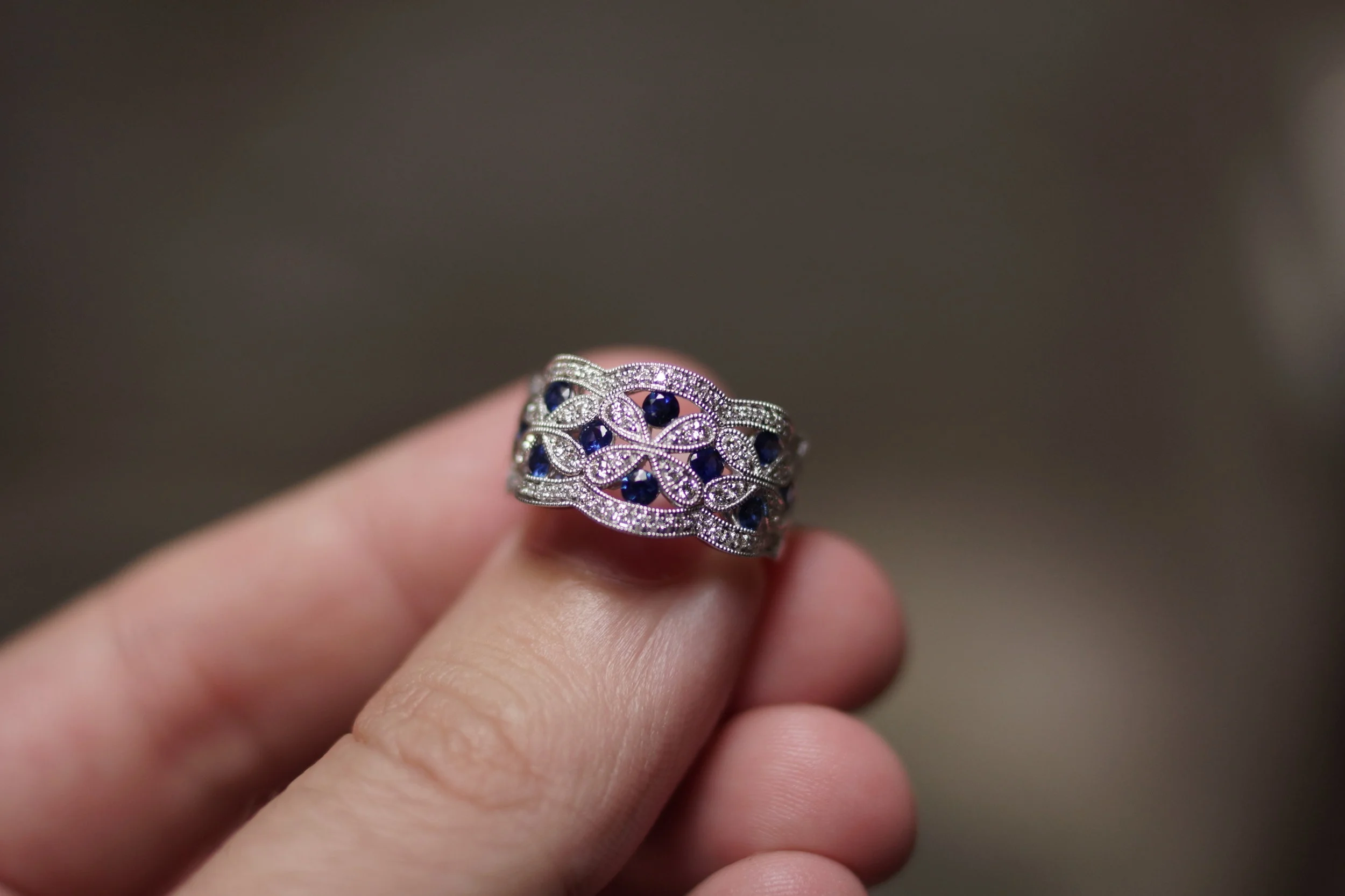 Sapphire and Diamond Ring with Filigree