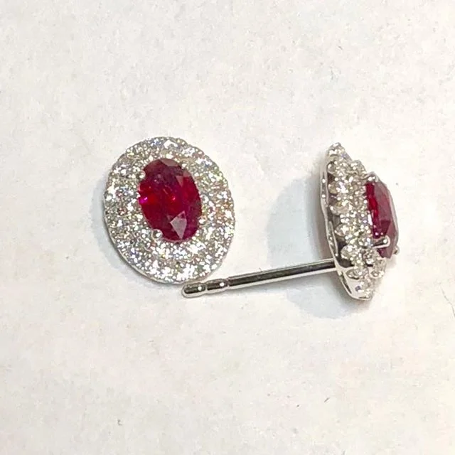 Double Diamond Halo Ruby Earrings