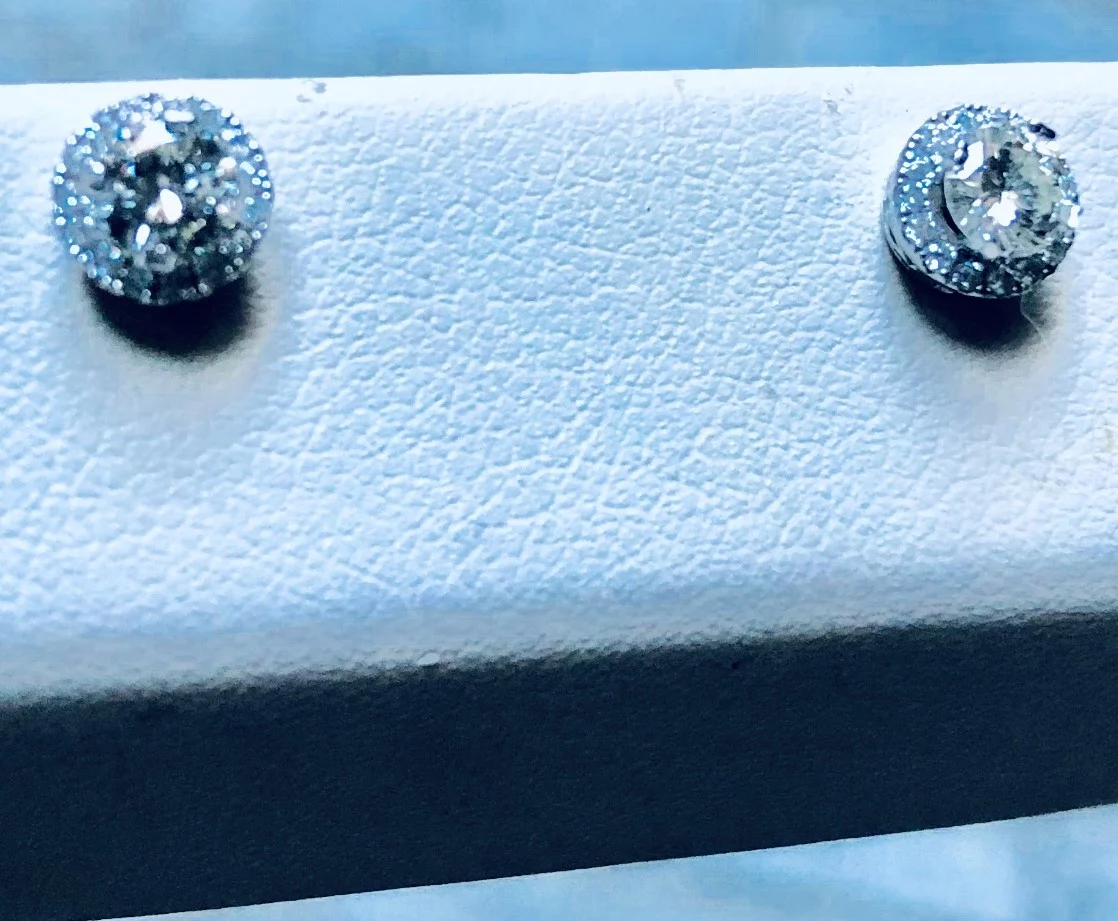 14 Karat White Gold Diamond Studs with a Diamond Halo