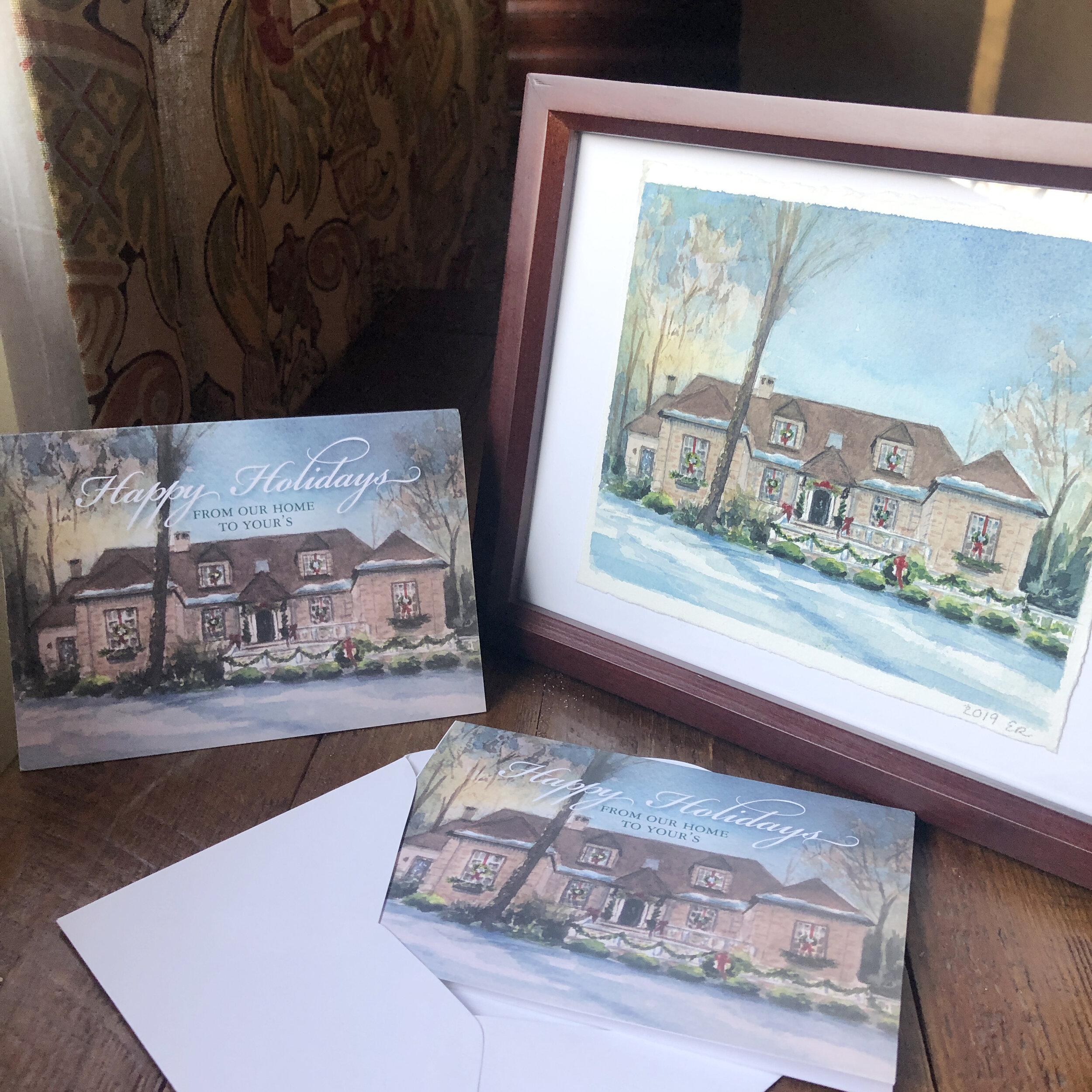 Holiday House Portrait & Custom Greeting Cards