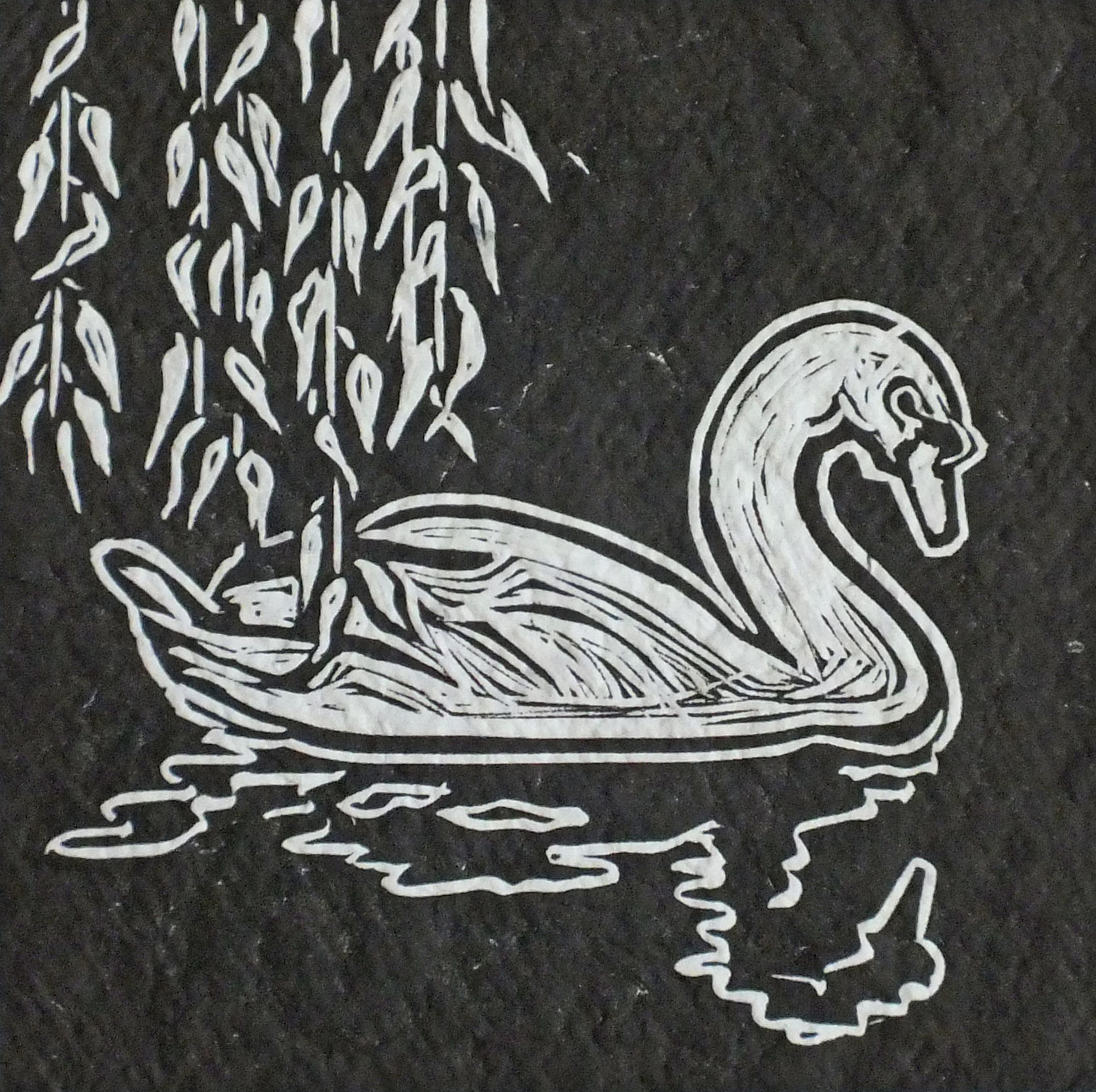 black white swan lino print
