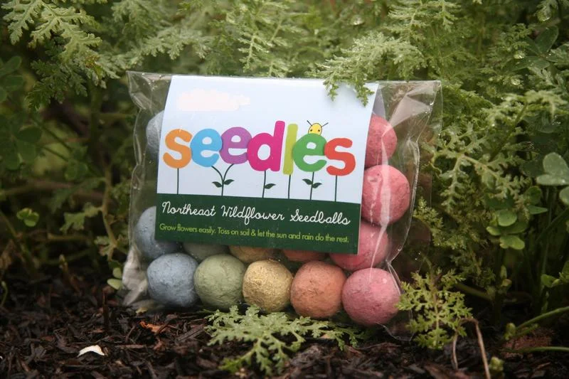 Rainbow bright balls of seed, compost, and clay. They add fun and vibrant colors to your neighborhood while benefitting local pollinators.