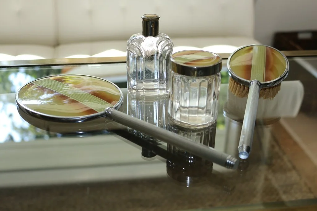 BOXY VINTAGE ART DECO IVORY &amp; BROWN VANITY SET