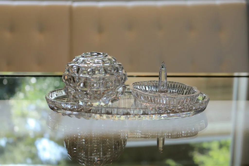 BOXY VINTAGE GLASS JEWELRY VANITY SET