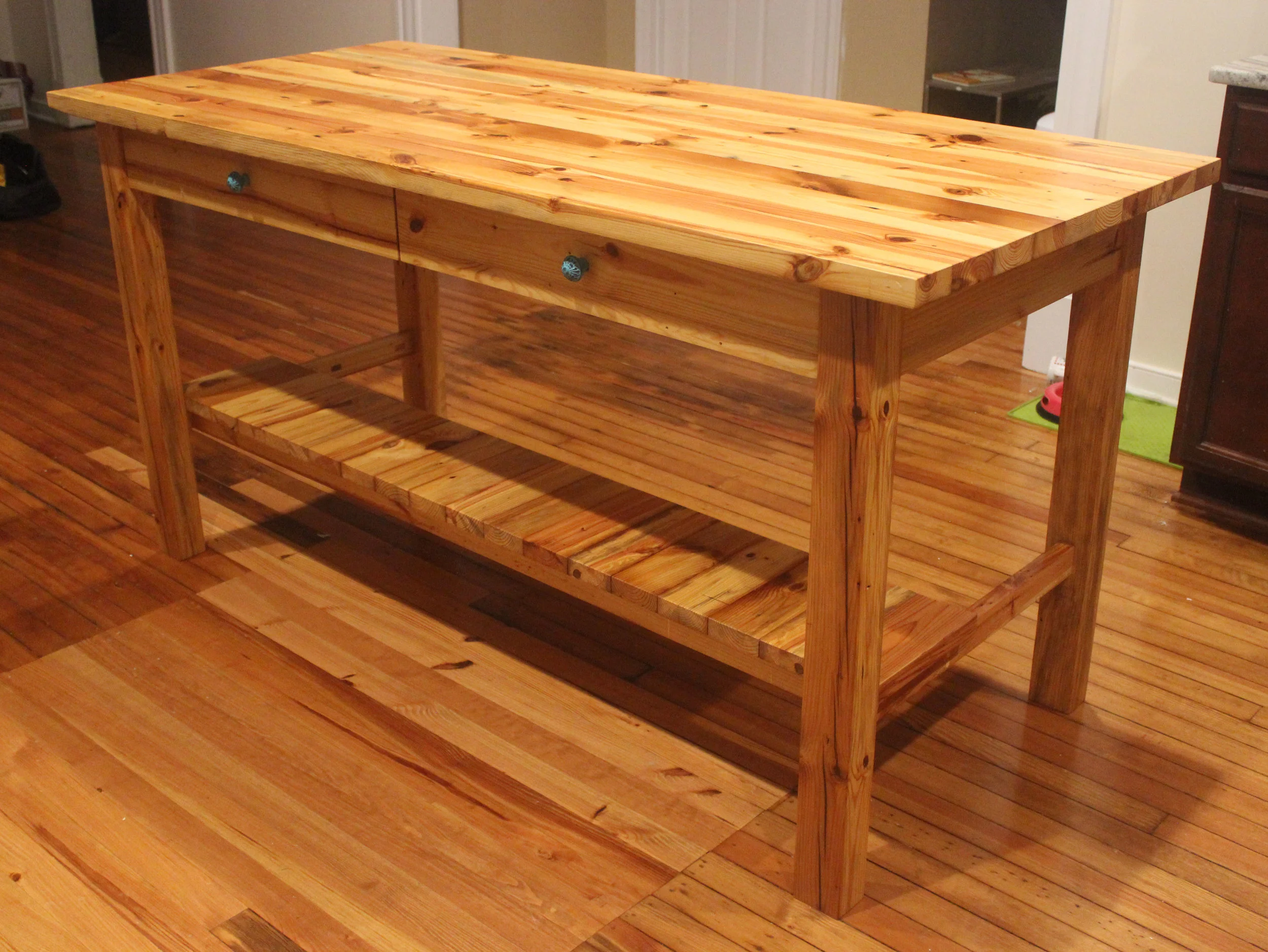 custom reclaimed heart pine kitchen island