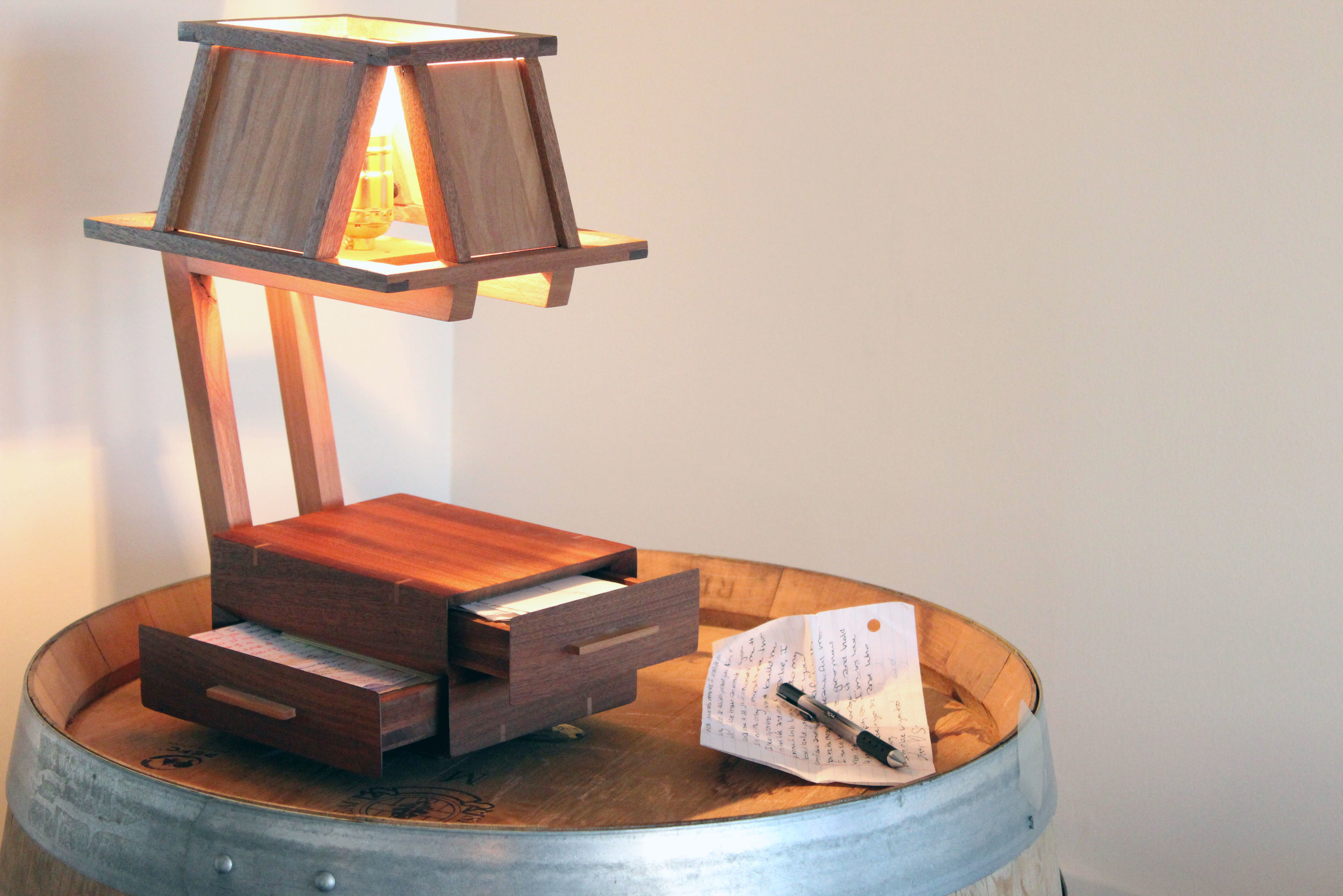 custom wooden lamp with drawers 