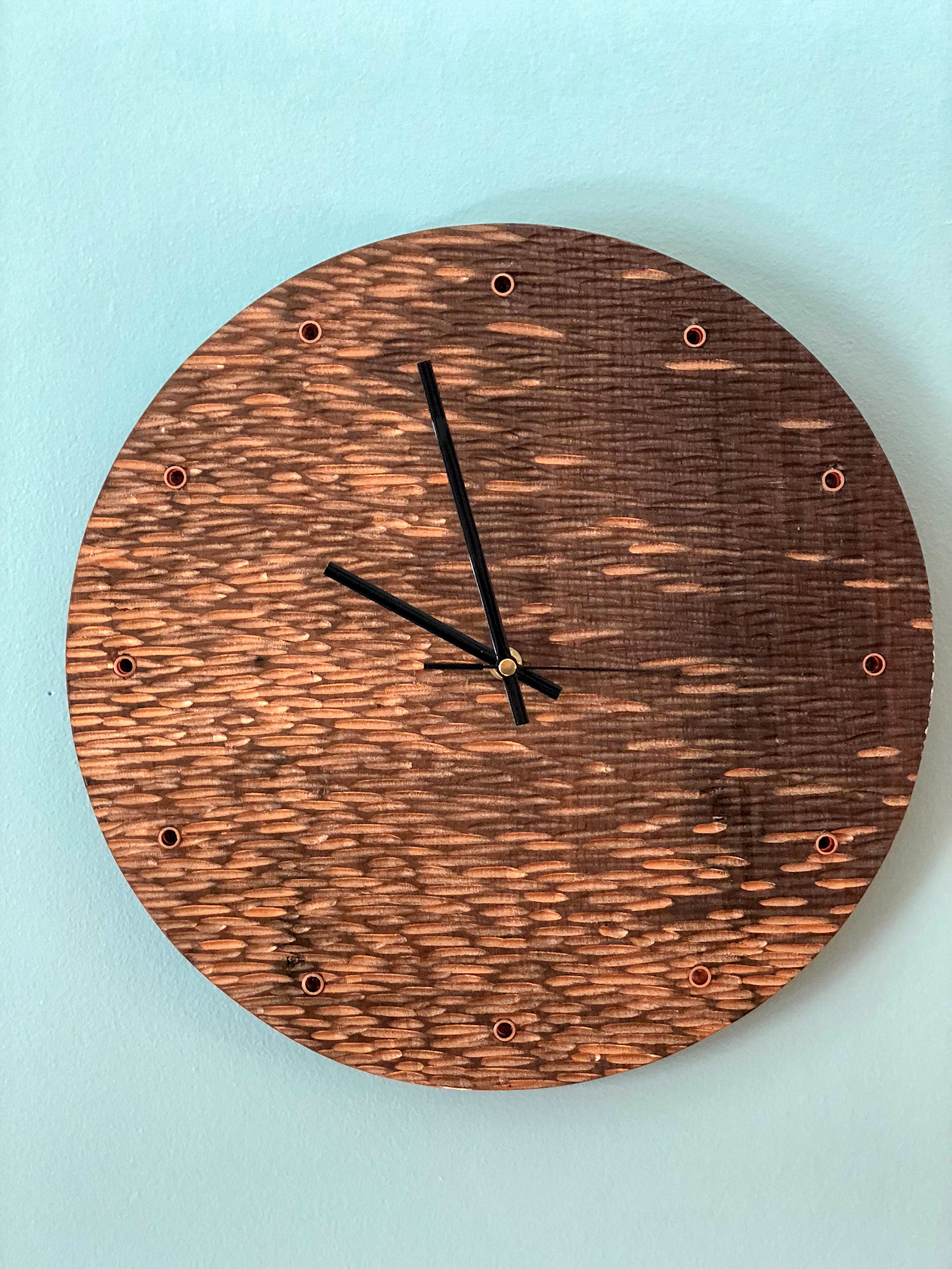 Custom Hand carved walnut wall clock 
