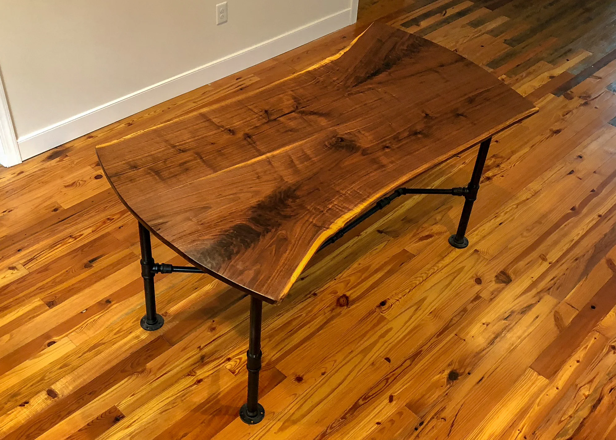 Custom Live Edge Walnut Kitchen Island with Black Pipe Legs Sallie Plumley Studio Richmond Virginia Sally Plumley Custom Woodworking and Furniture Design