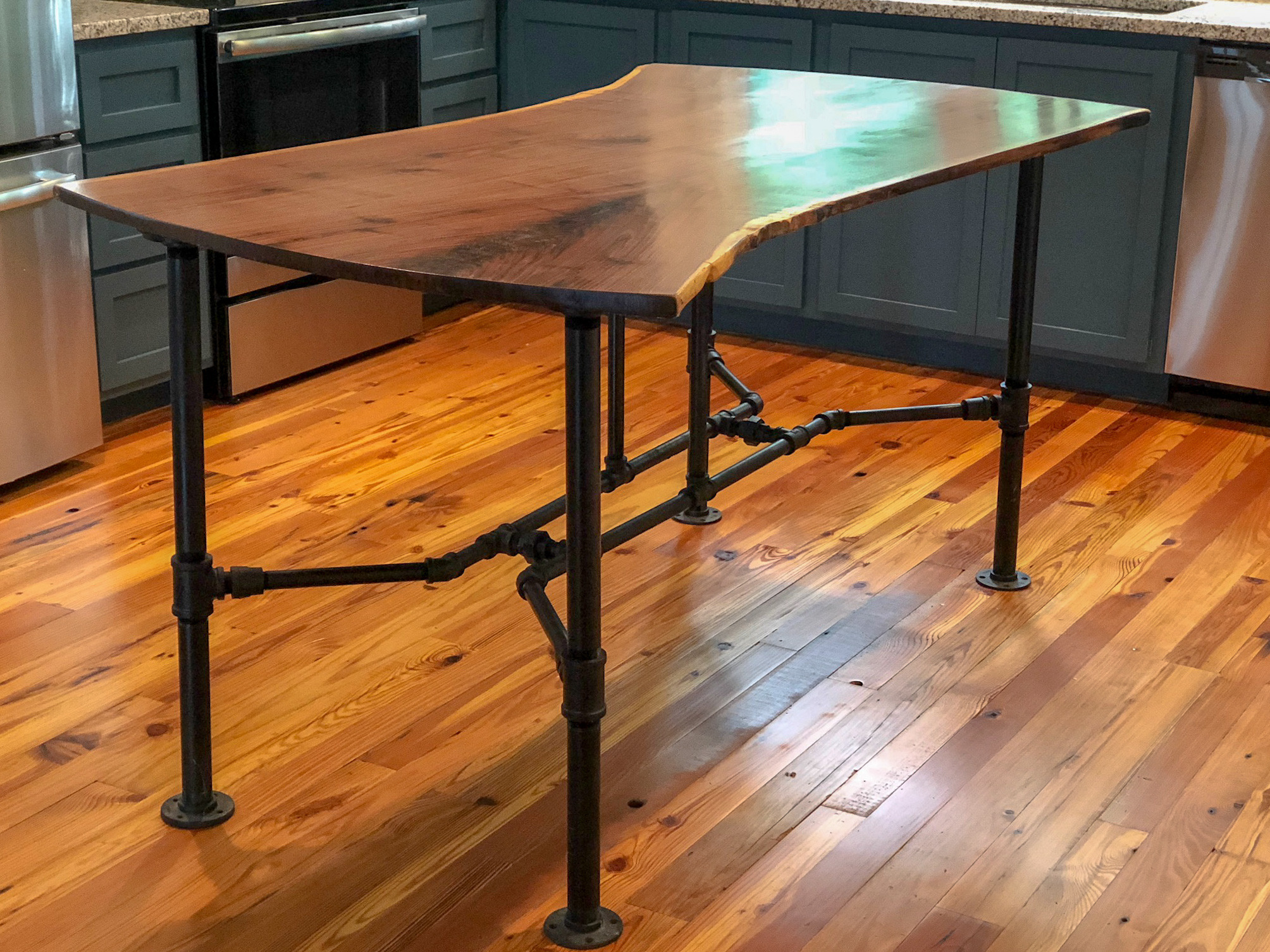 Custom Live Edge Walnut Kitchen Island with Black Pipe Legs Sallie Plumley Studio Richmond Virginia Sally Plumley Custom Woodworking and Furniture Design