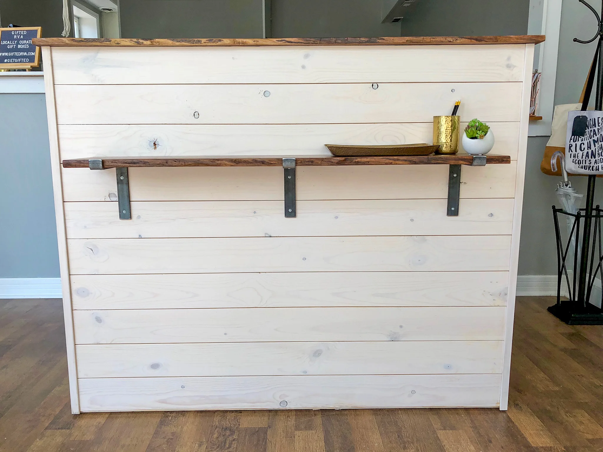 Custom Live Edge Reception Desk Cash Wrap Sallie Plumley Studio Richmond Virginia Sally Plumley Custom Woodworking and Furniture Design