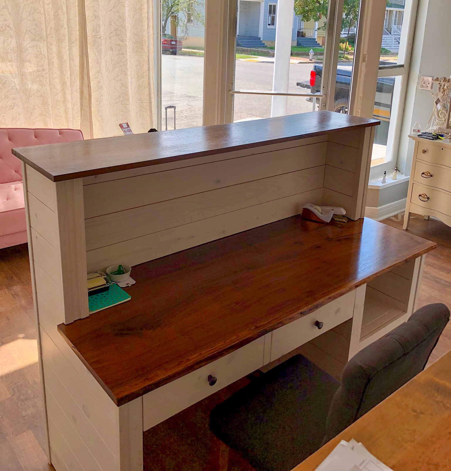 Custom Live Edge Reception Desk Cash Wrap Sallie Plumley Studio Richmond Virginia Sally Plumley Custom Woodworking and Furniture Design
