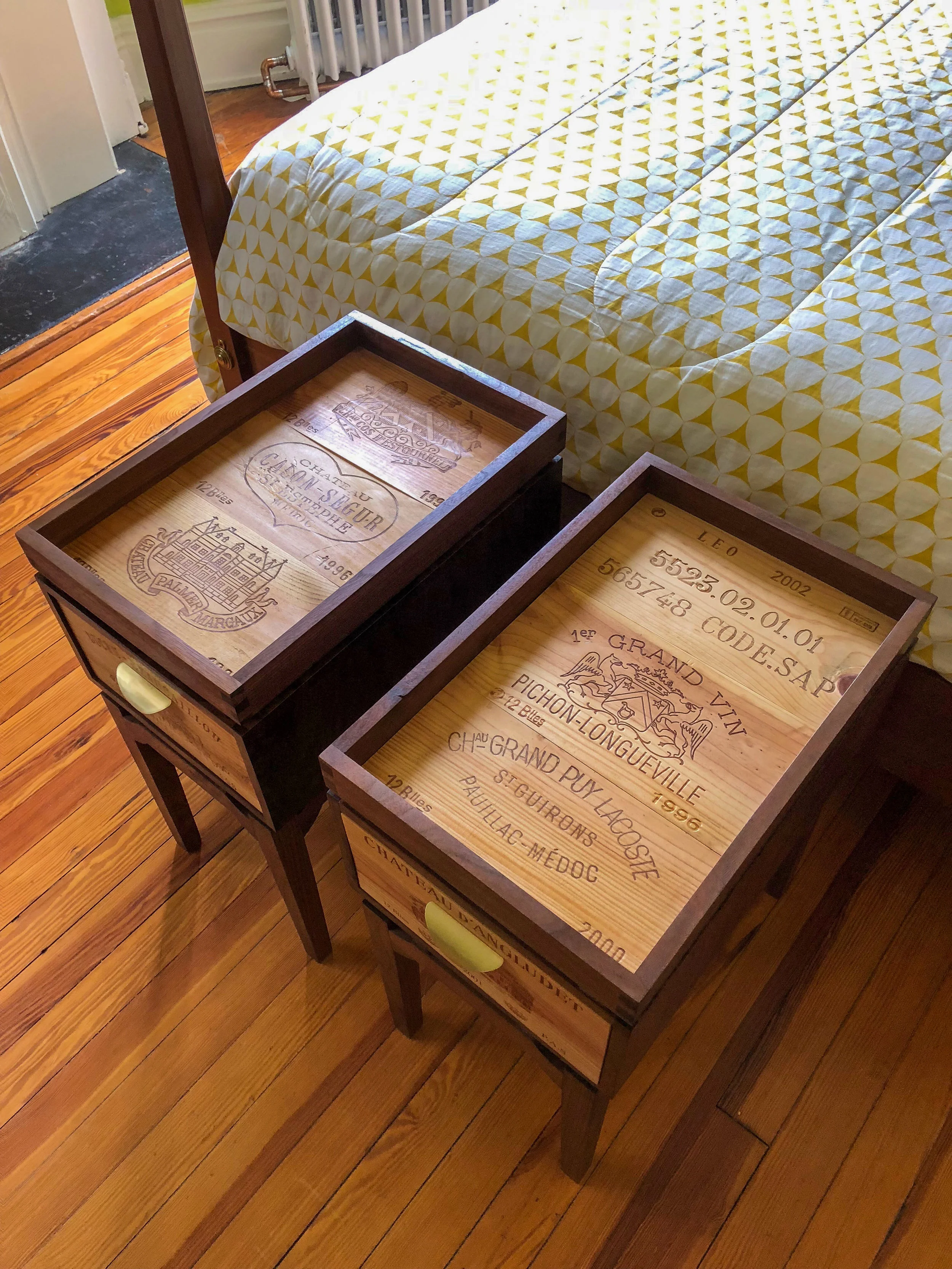 Custom Walnut Side Tables Reclaimed Wine Crate furniture Sallie Plumley Studio Richmond Virginia Sally Plumley Custom Woodworking and Furniture Design