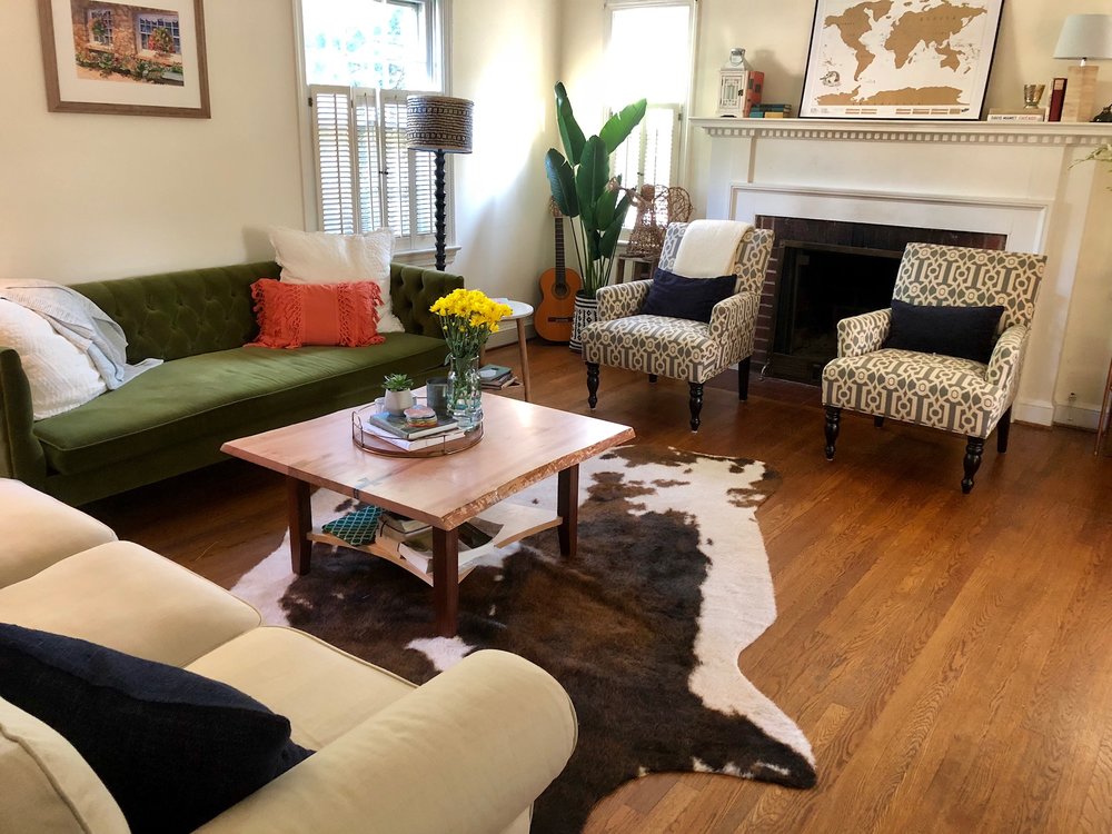 Custom live edge maple coffee table game table with bowtie and inlay mid century modern furniture Sallie Plumley Studio Richmond Virginia Sally Plumley Custom Woodworking and Furniture Design