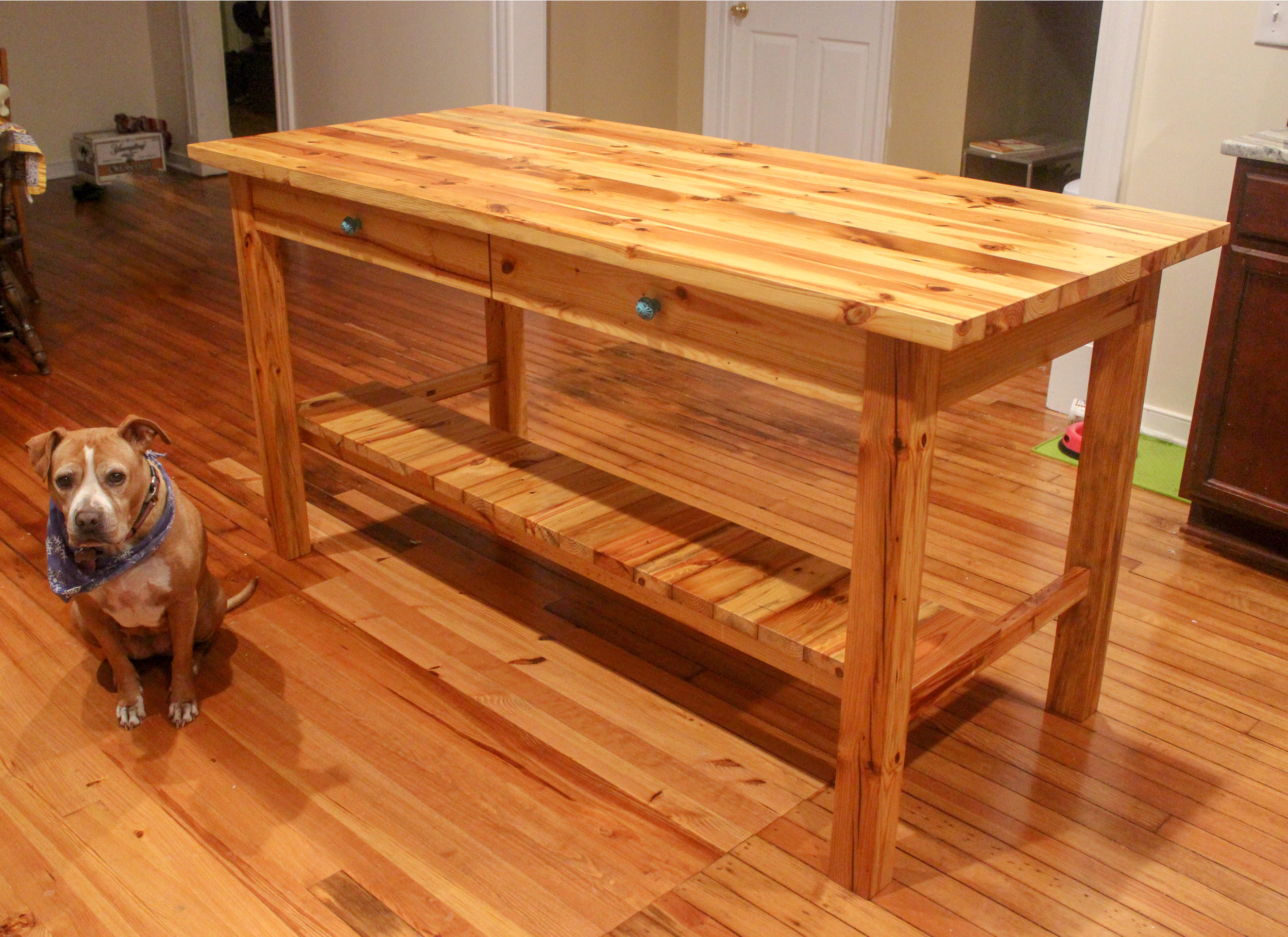 Custom Reclaimed Old Heart Pine Kitchen Island mid century modern furniture Sallie Plumley Studio Richmond Virginia Sally Plumley Custom Woodworking and Furniture Design