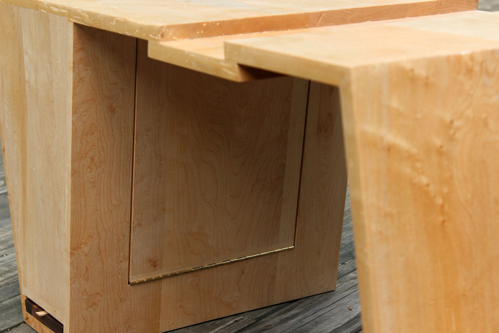 custom birdseye maple coffee table mid century modern furniture Sallie Plumley Studio Richmond Virginia Sally Plumley Custom Woodworking and Furniture Design