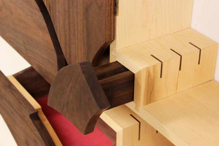custom maple and walnut hanging decorative cabinet mid century modern furniture Sallie Plumley Studio Richmond Virginia Sally Plumley Custom Woodworking and Furniture Design