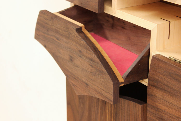 custom maple and walnut hanging decorative cabinet mid century modern furniture Sallie Plumley Studio Richmond Virginia Sally Plumley Custom Woodworking and Furniture Design
